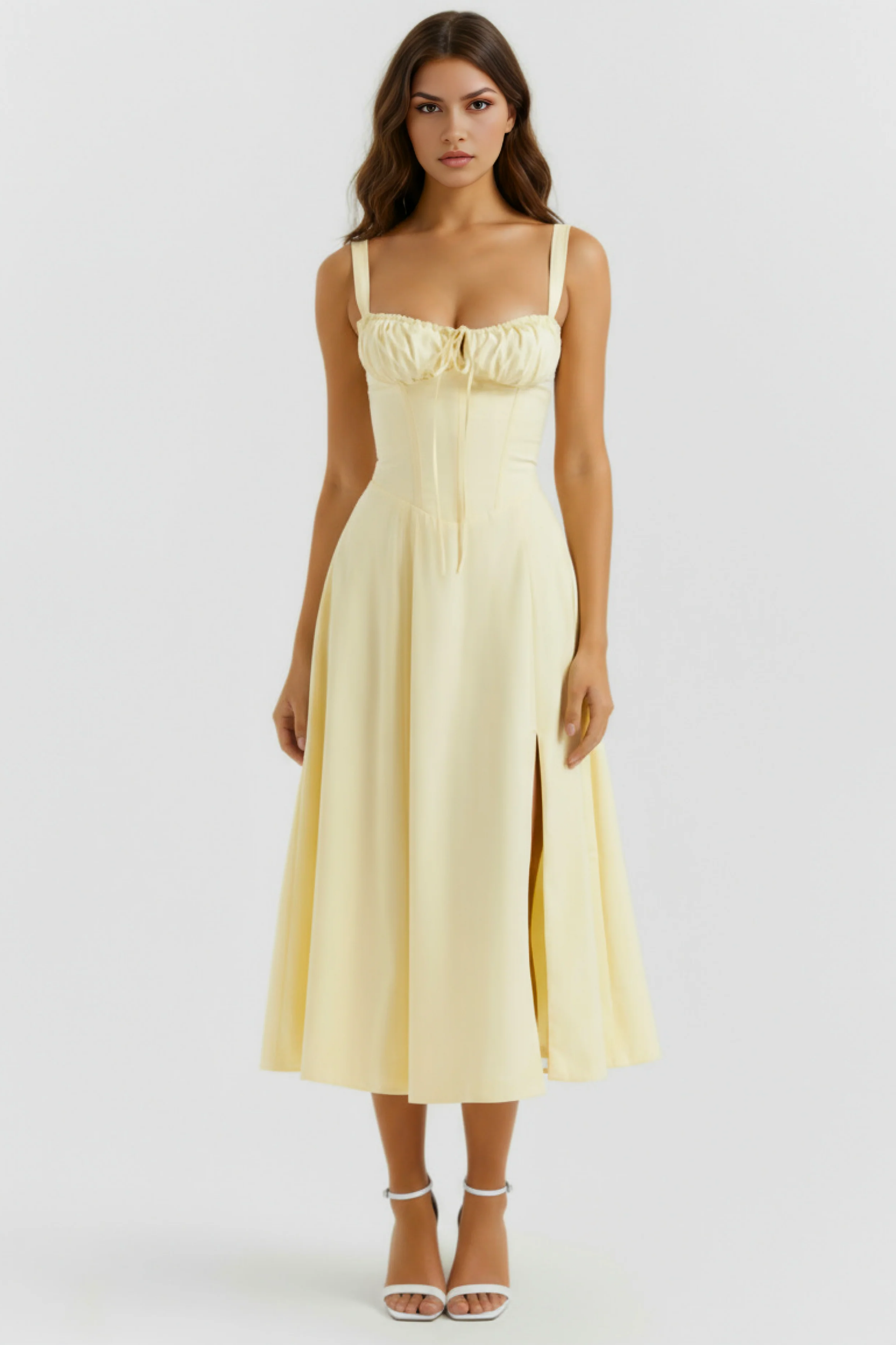 Corset Midi Dress with Side Slit Elegant Style