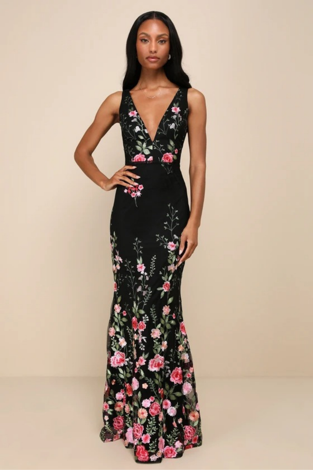 Bridesmaid Maxi Dress Floral Embroidered Style