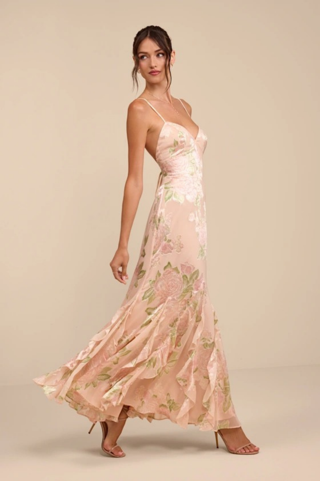 Floral Maxi Wedding Guest Dress Spaghetti Strap Elegant Flowing Style