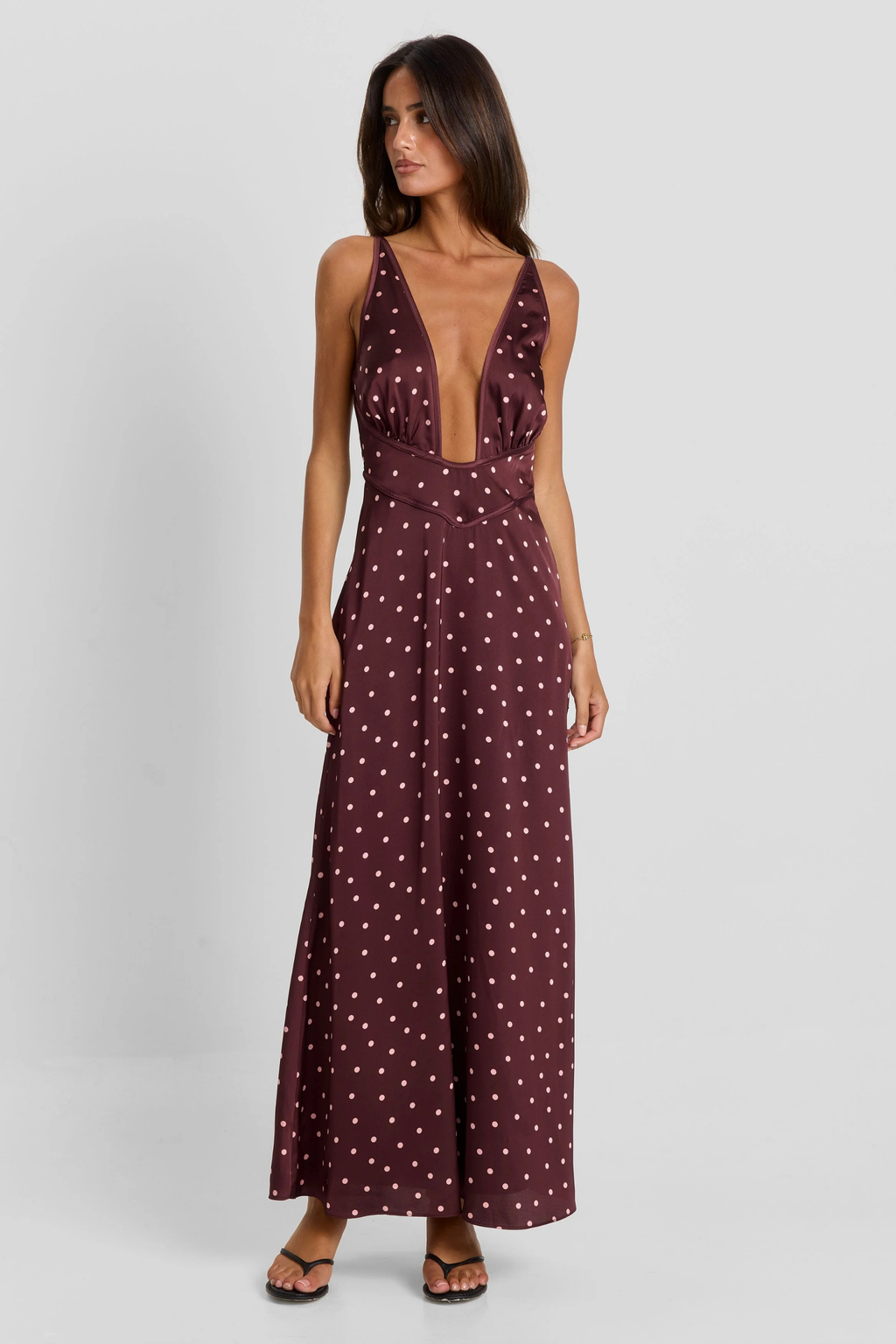 Deep V Neck Maxi Dress Flowy Silhouette Style