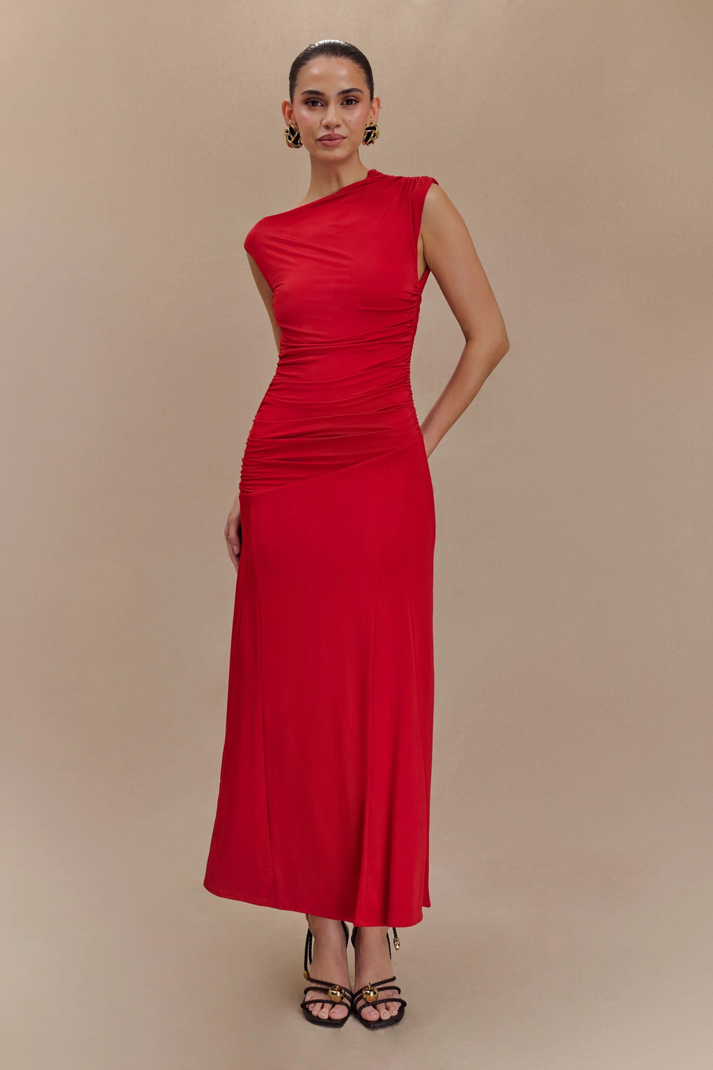Scarlet Elegance Midi Dress