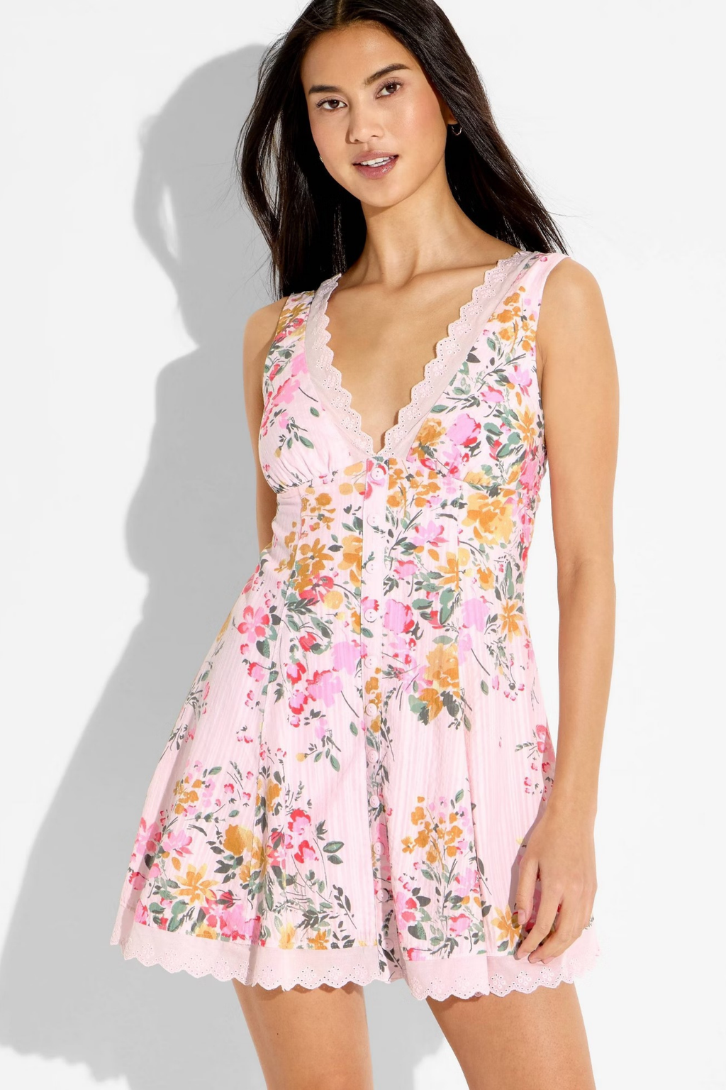 Empire Waist Mini Dress Lace Trim Style