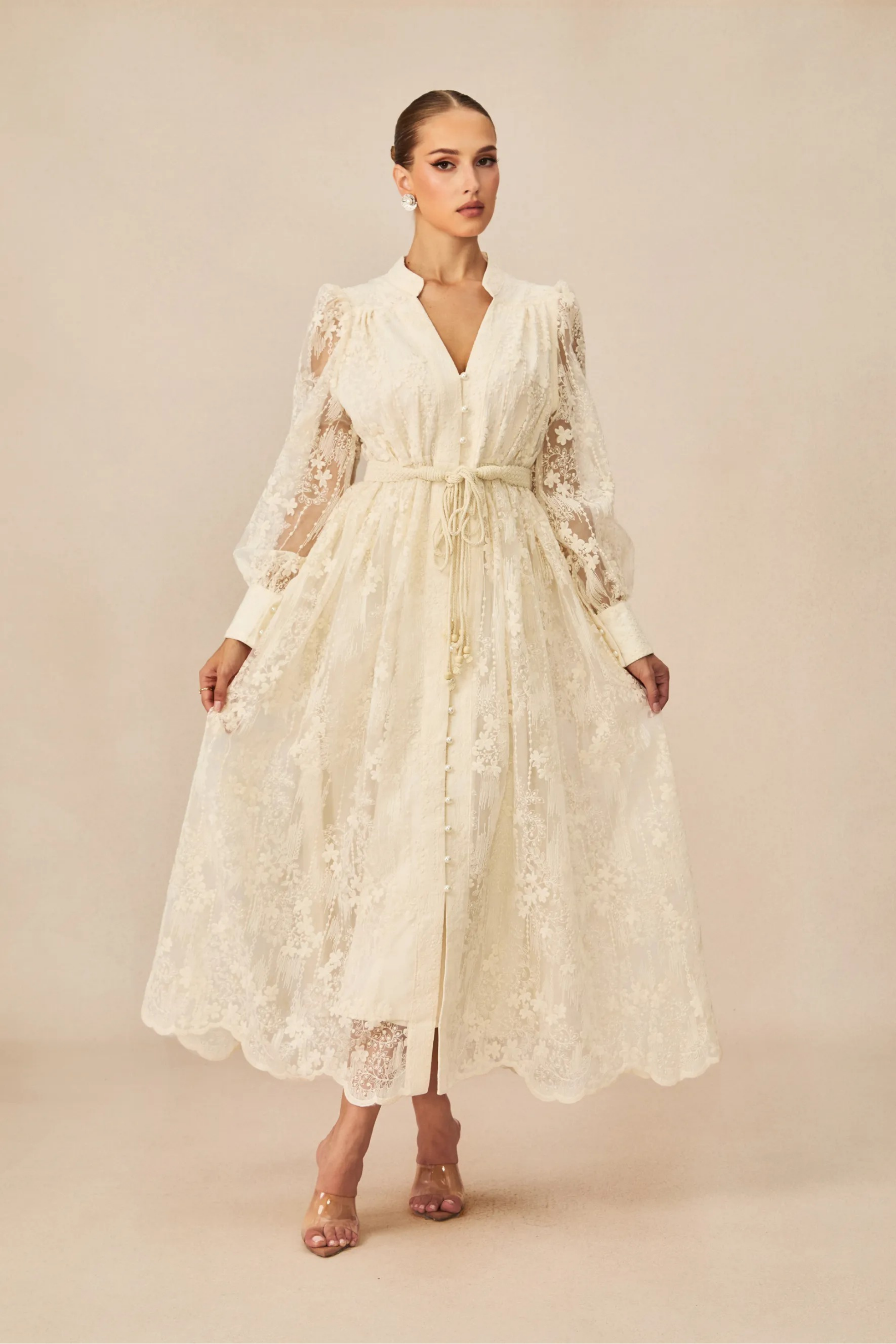 Floral Embroidered Midi Dress Romantic Style
