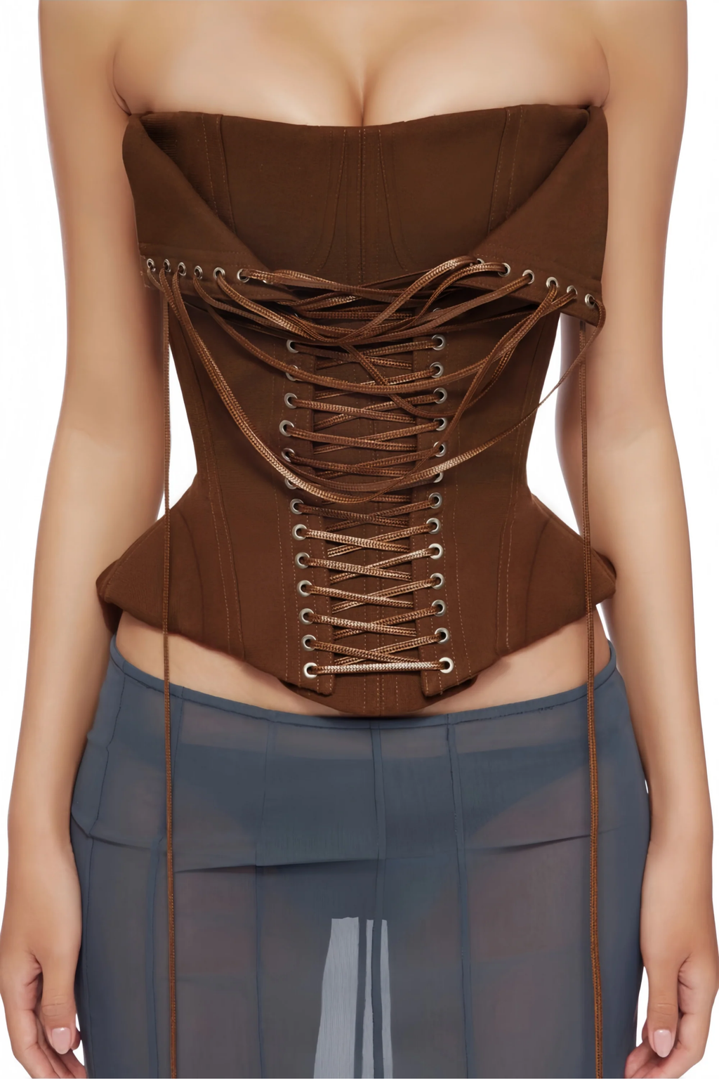 Mocha Lace-Up Corset Top