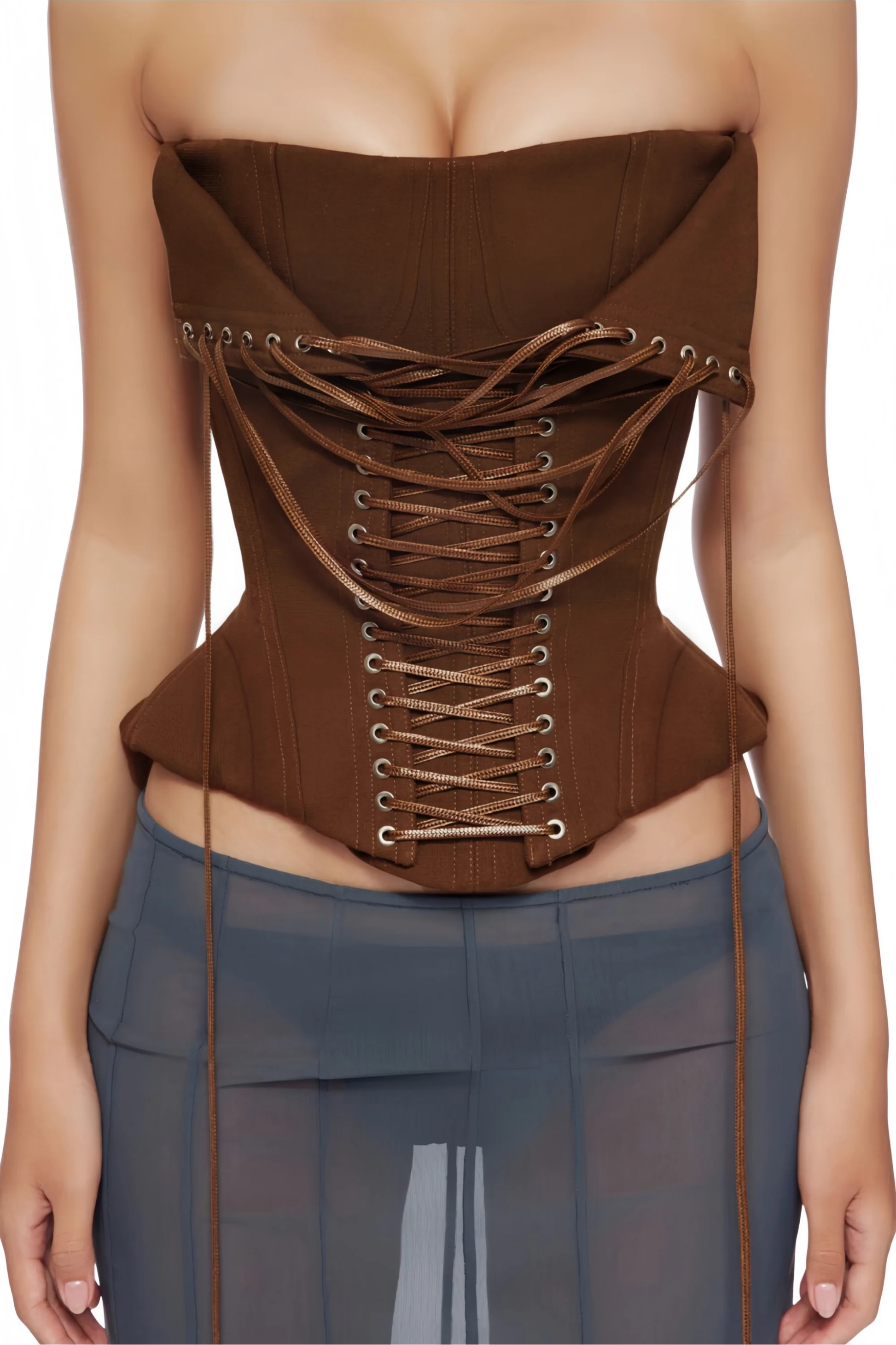 Mocha Lace-Up Corset Top