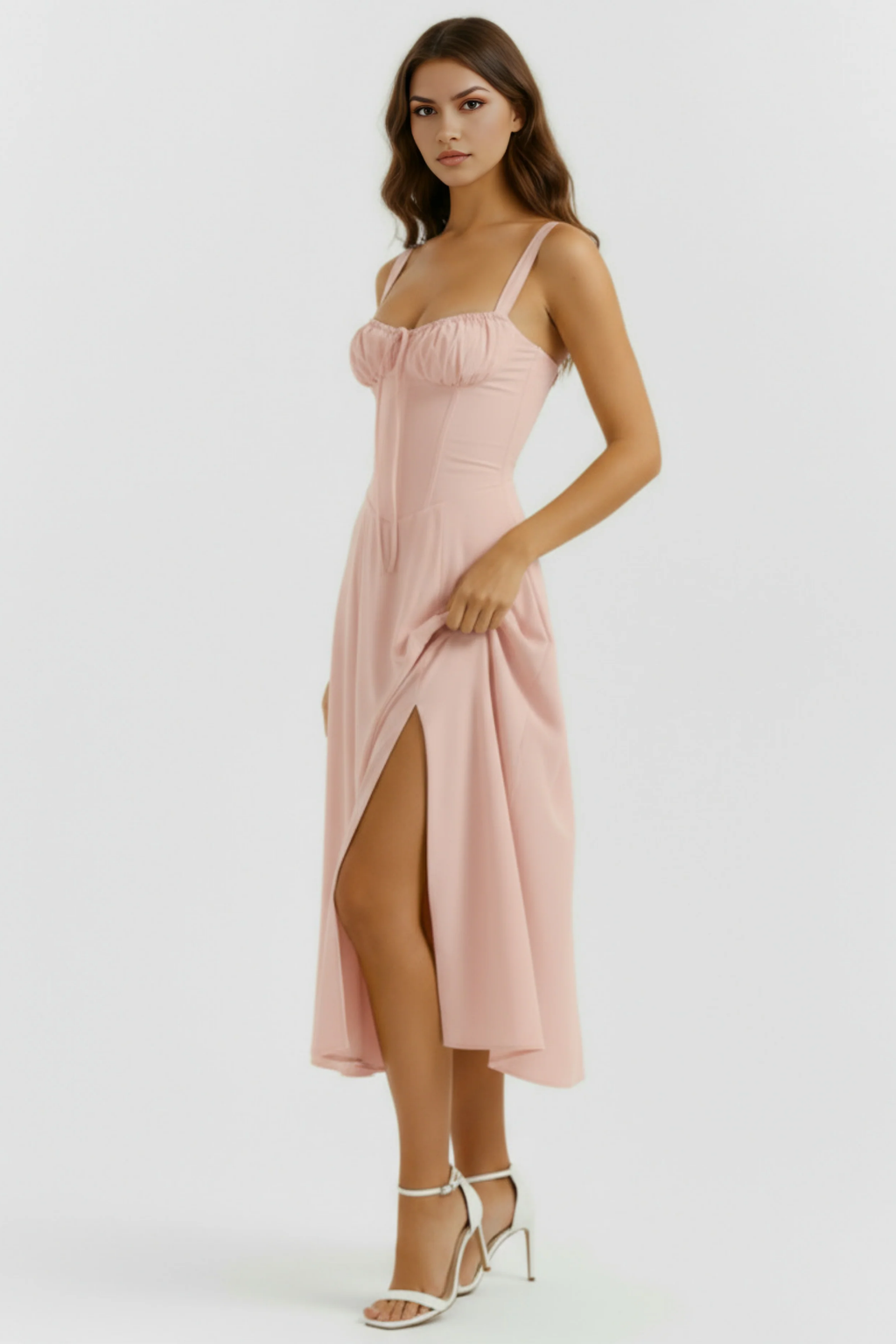 Corset Midi Dress with Side Slit Elegant Style
