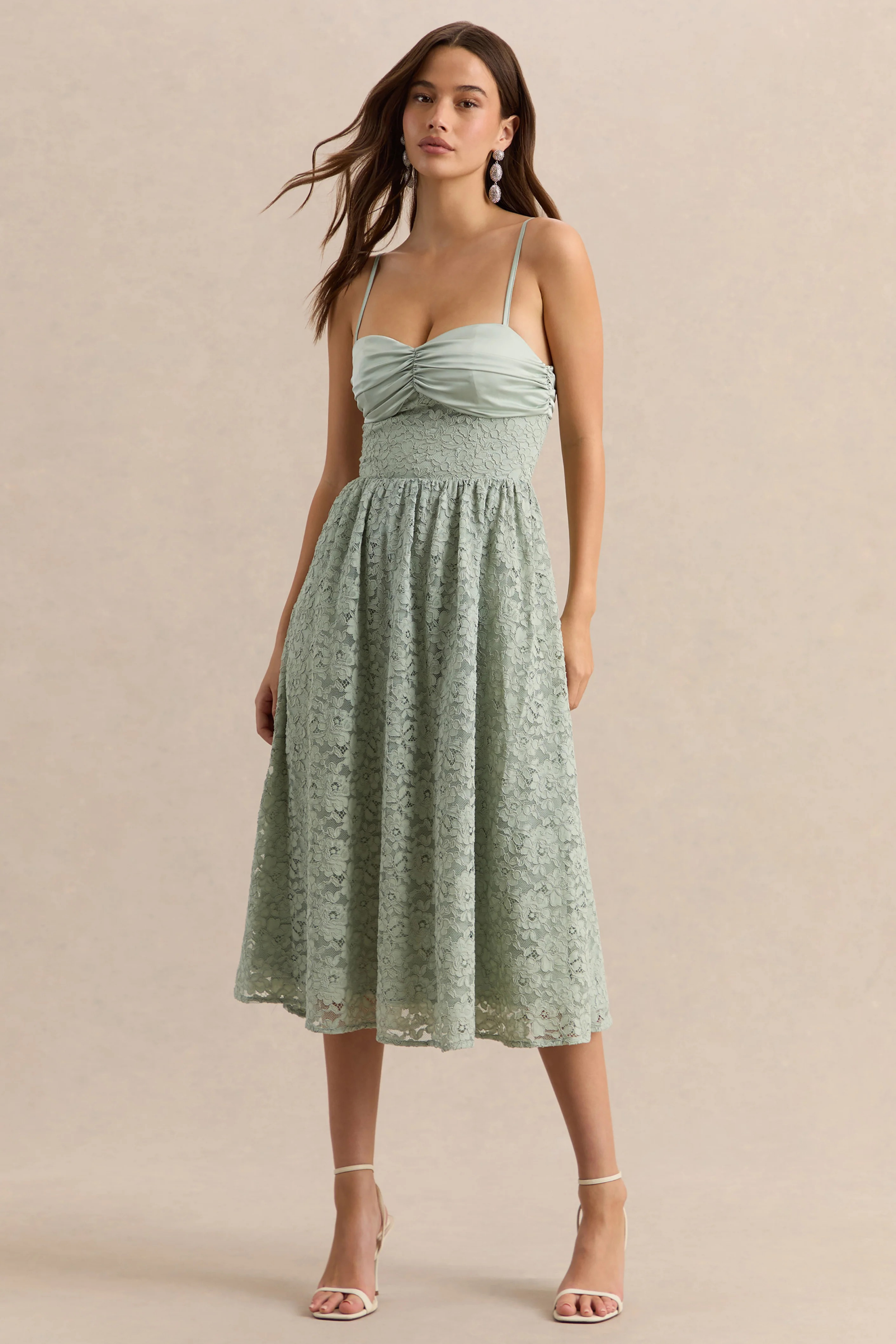 Lace Midi Cocktail Dress Sweetheart Neck Elegant Romantic Style