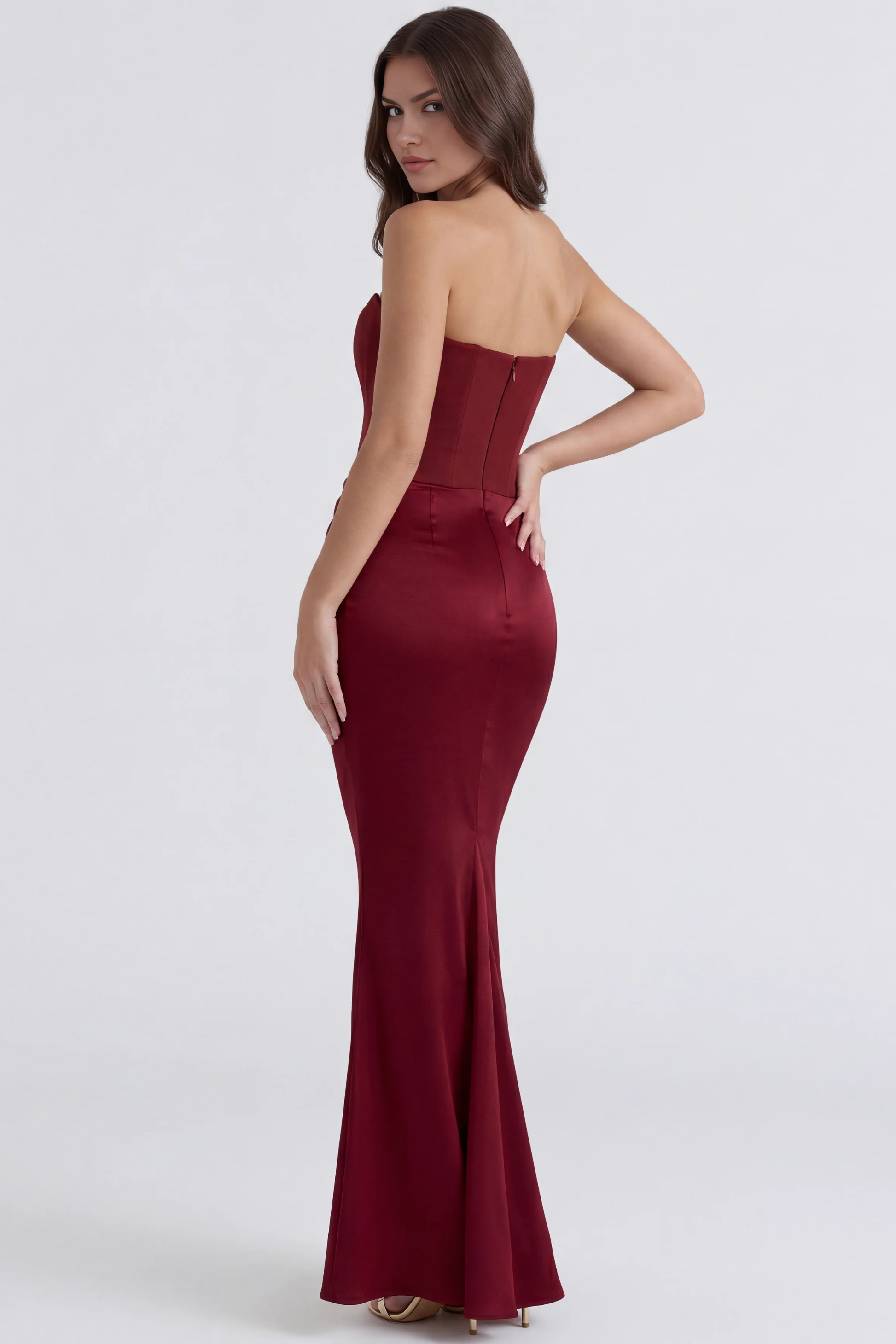 Elegant Strapless Maxi Dress Draped Waist Style