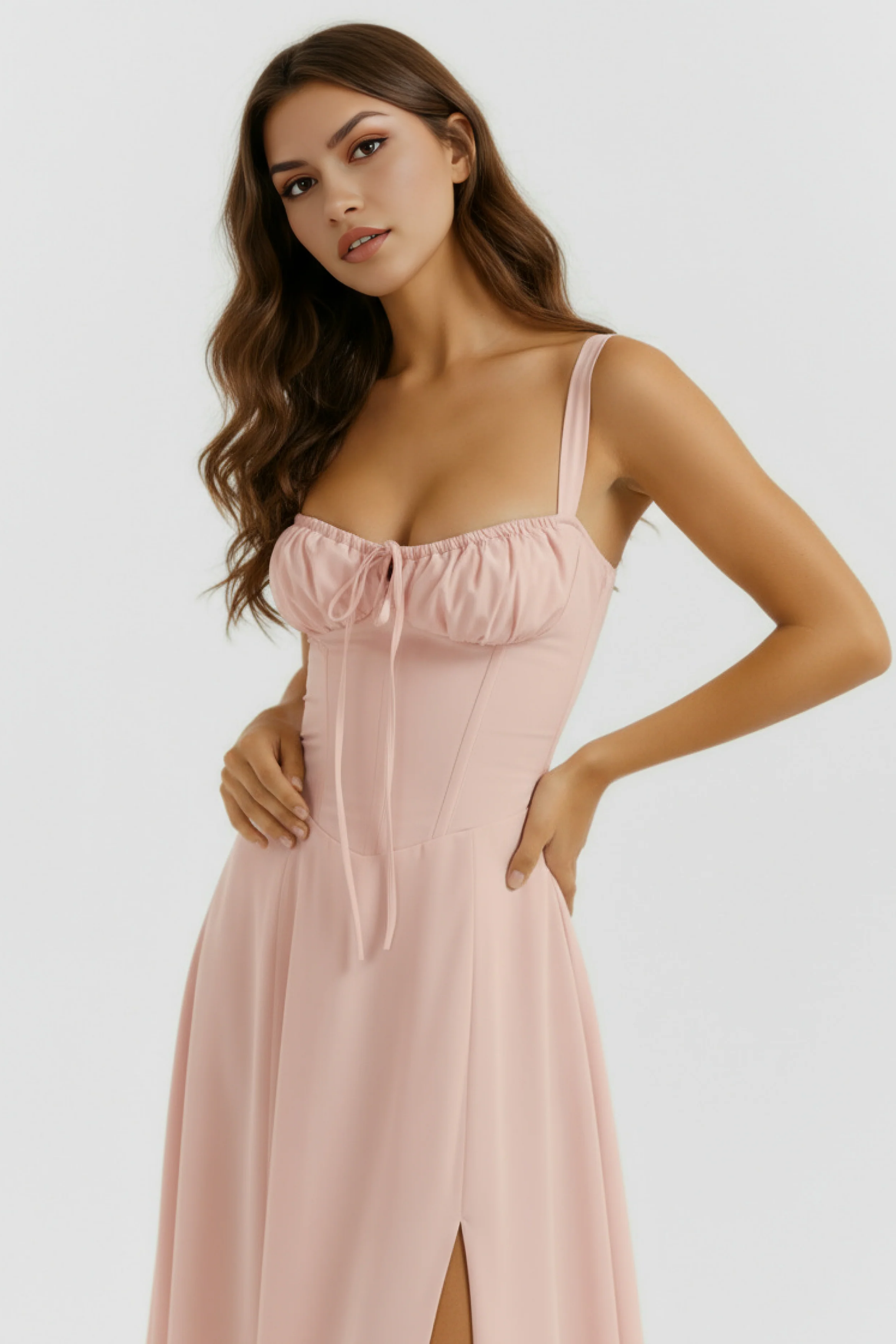 Corset Midi Dress with Side Slit Elegant Style