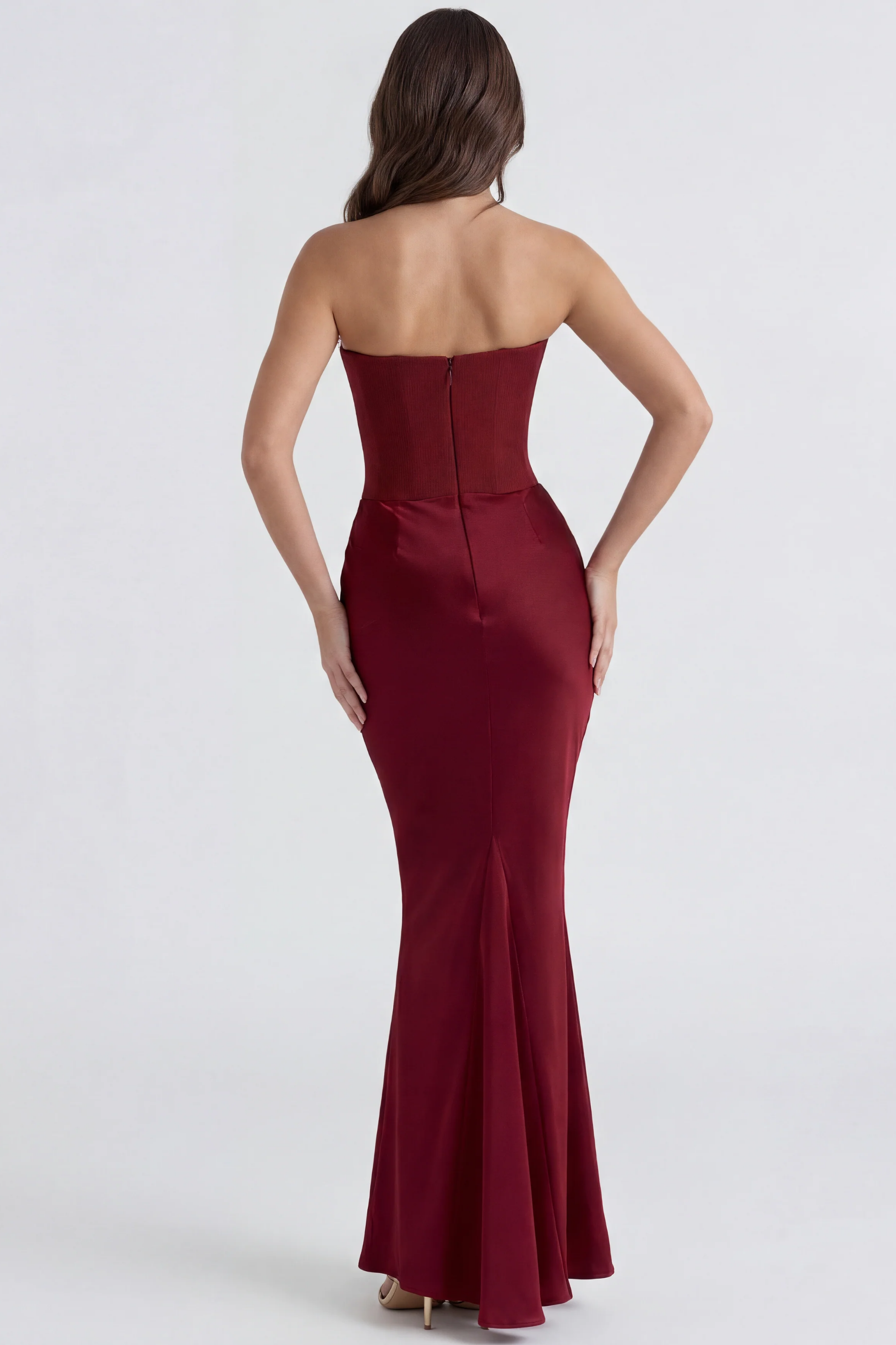 Elegant Strapless Maxi Dress Draped Waist Style