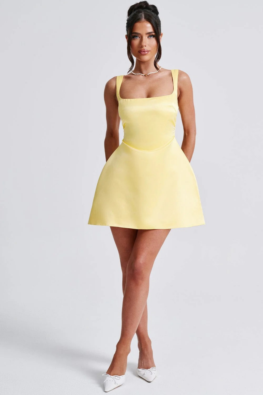 Mini Dress Square Neck A Line Chic Wedding Guest Style