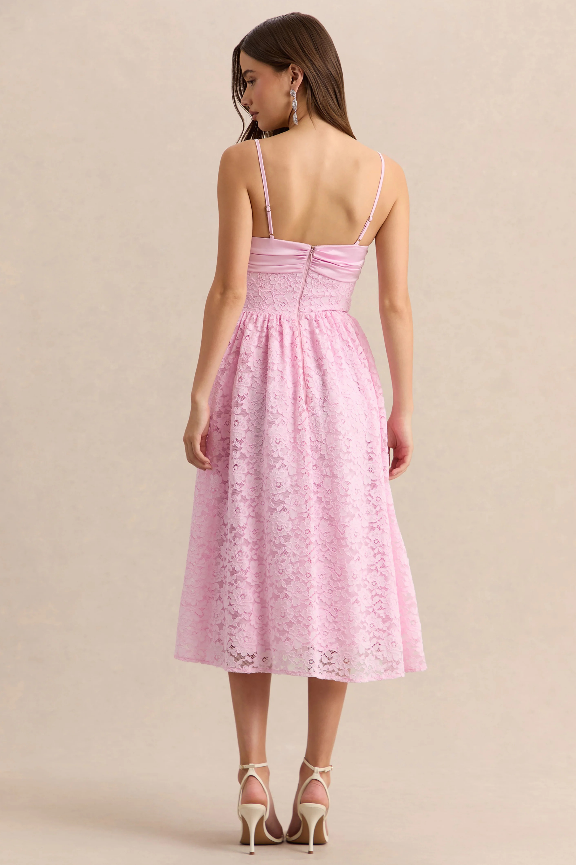 Lace Midi Cocktail Dress Sweetheart Neck Elegant Romantic Style