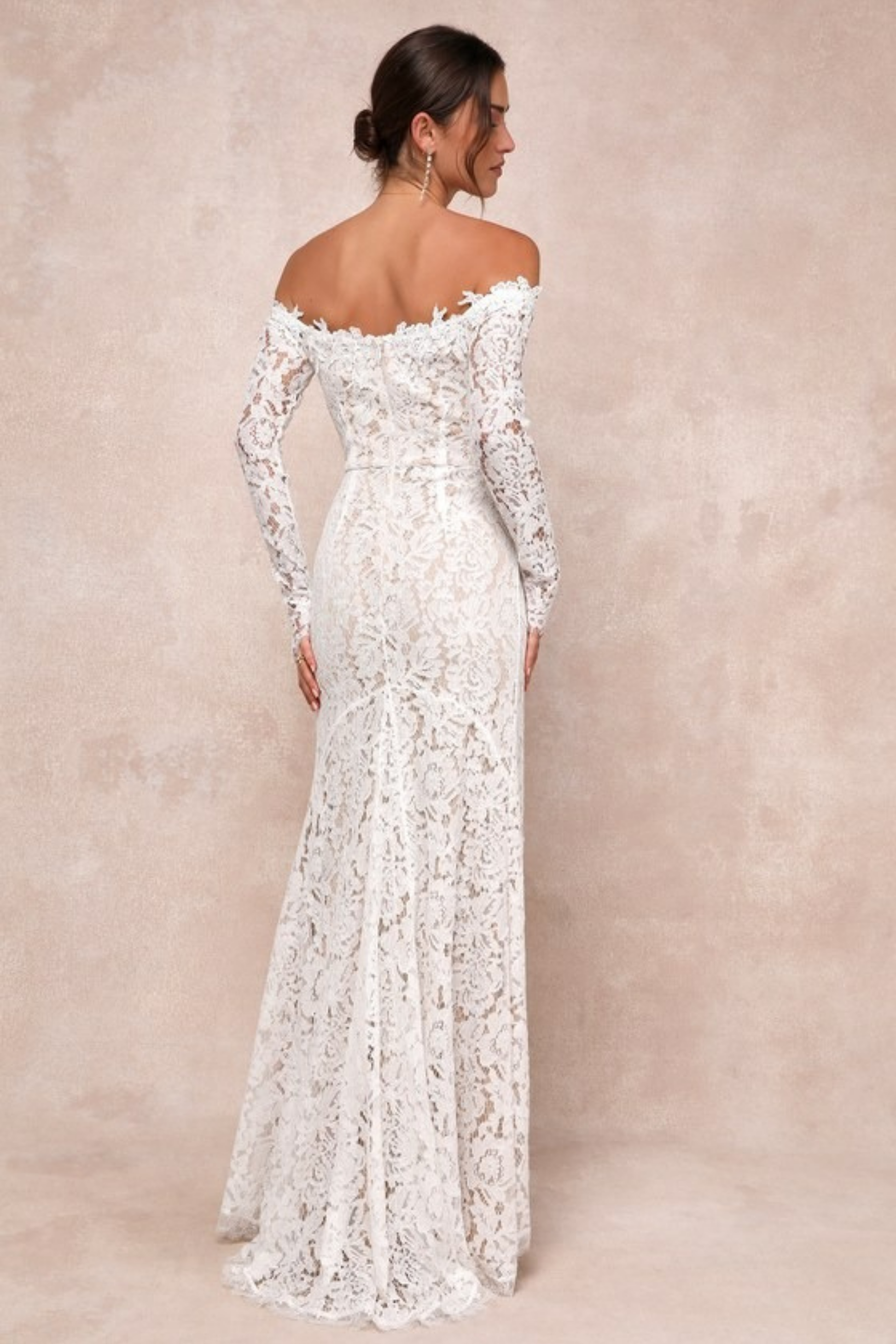 Lace Bridal Maxi Dress Off Shoulder Long Sleeve Elegant Wedding Style