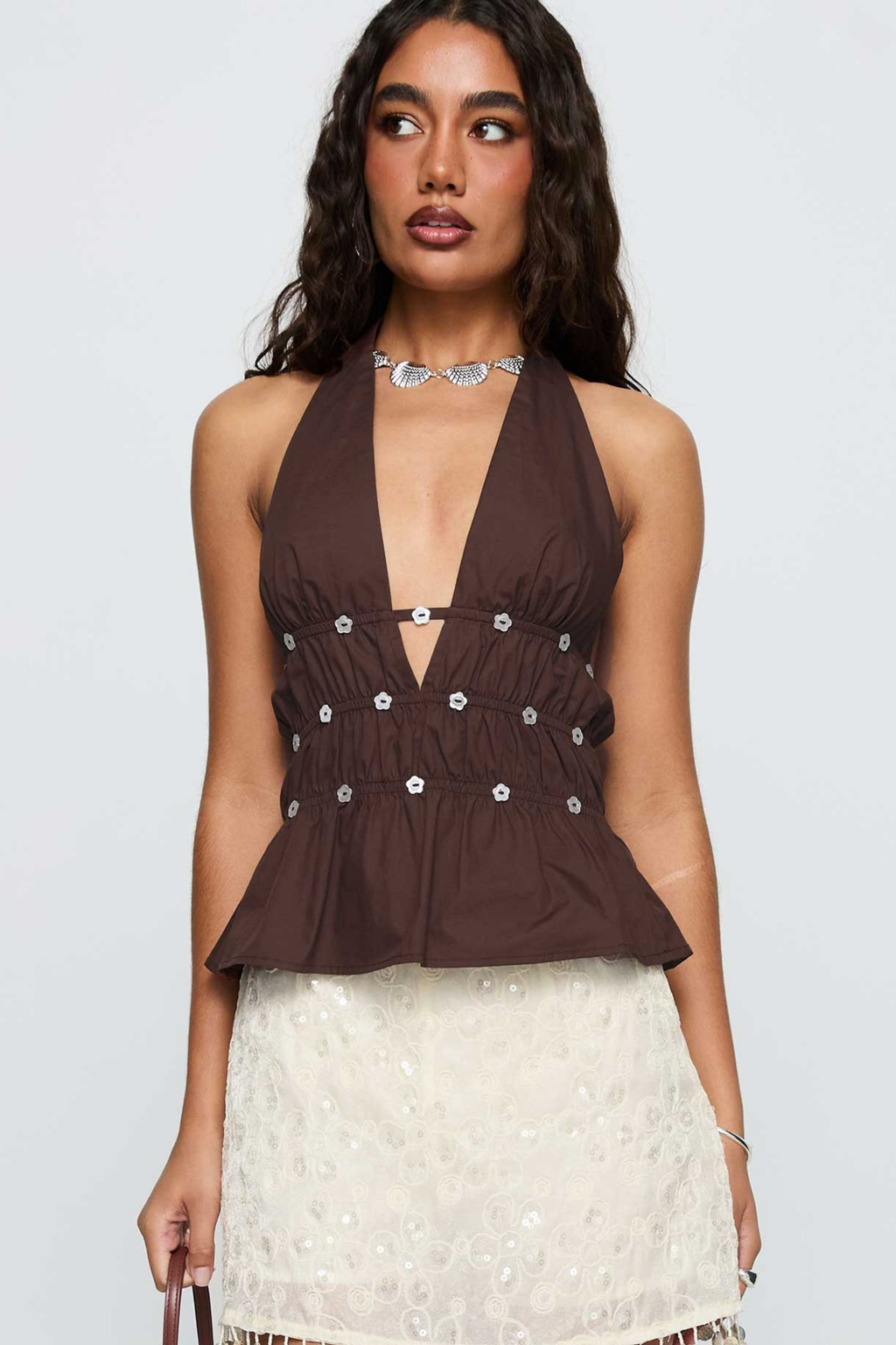 Halter Neck Crop Top Open Front Style