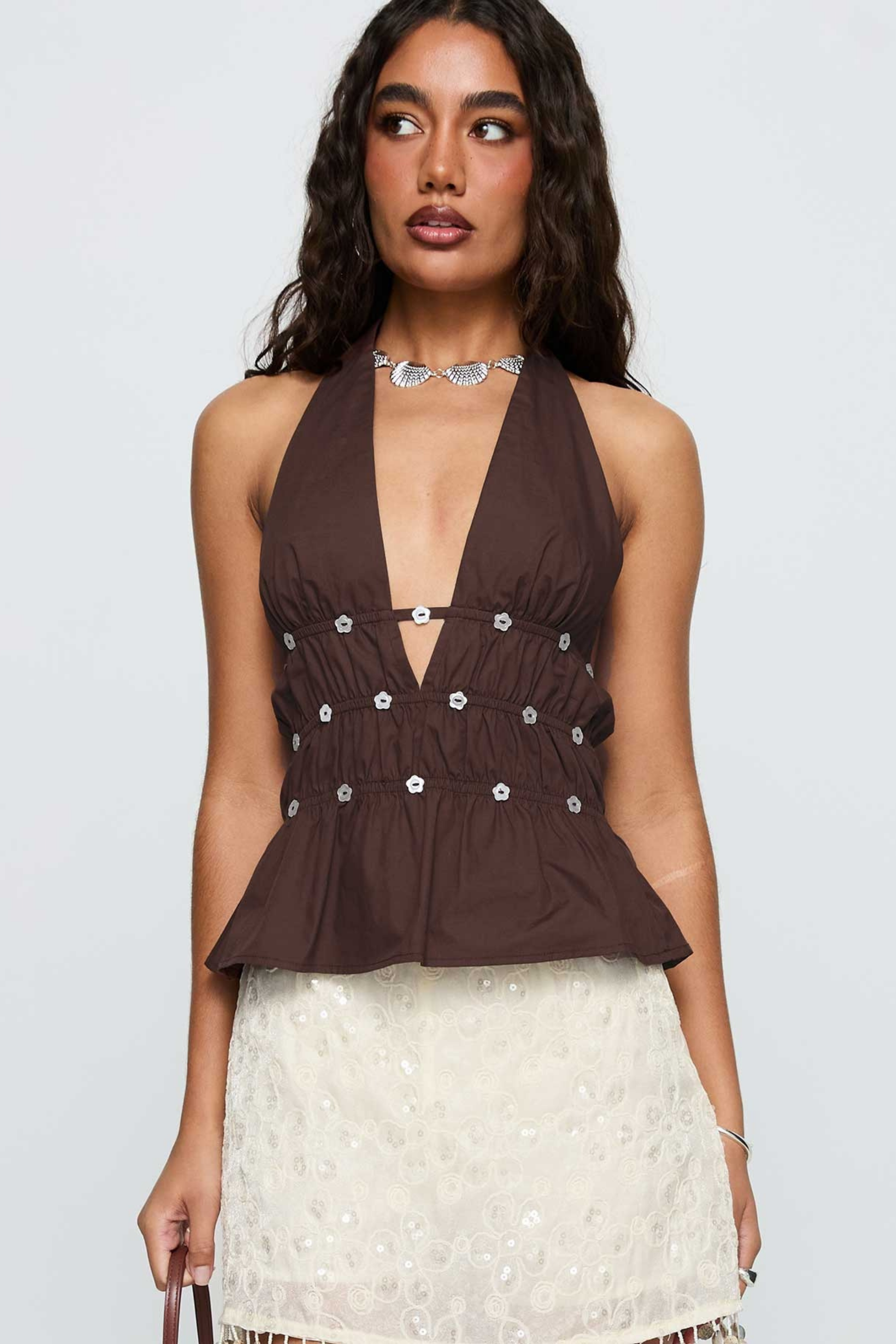 Halter Neck Crop Top Open Front Style