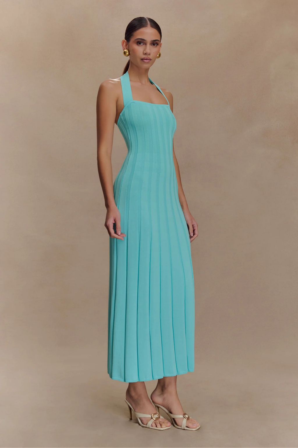 Fitted Knit Halter Midi Dress