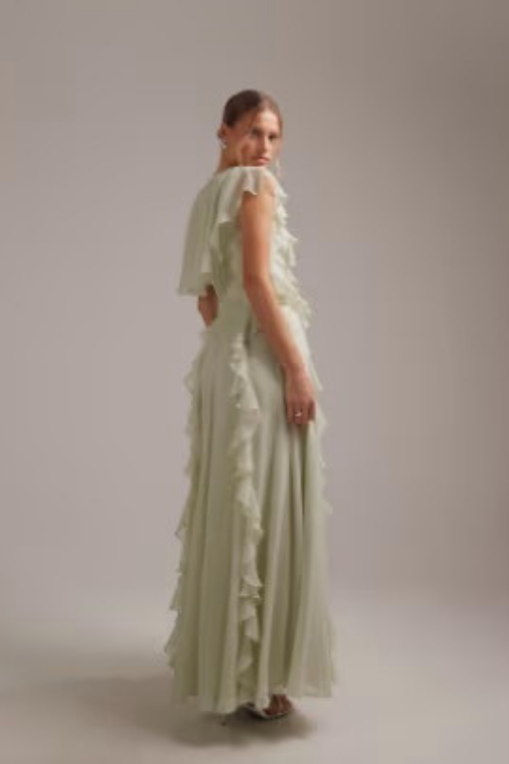 Bridesmaid Maxi Dress Ruffle V Neck Elegant Style