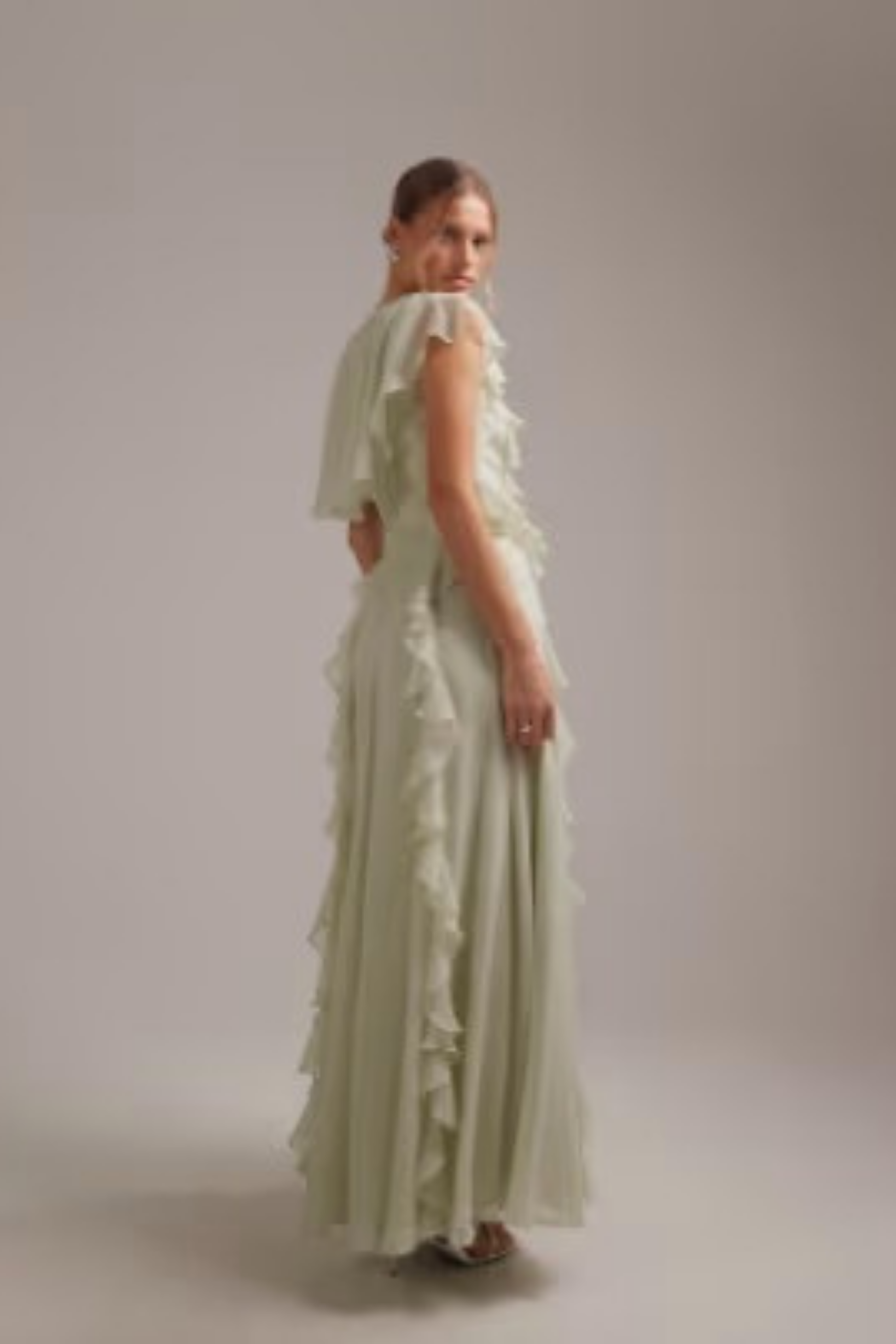 Bridesmaid Maxi Dress Ruffle V Neck Elegant Style
