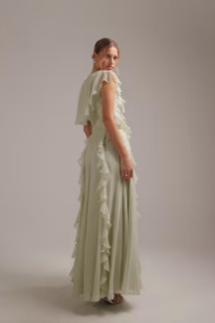 Bridesmaid Maxi Dress Ruffle V Neck Elegant Style