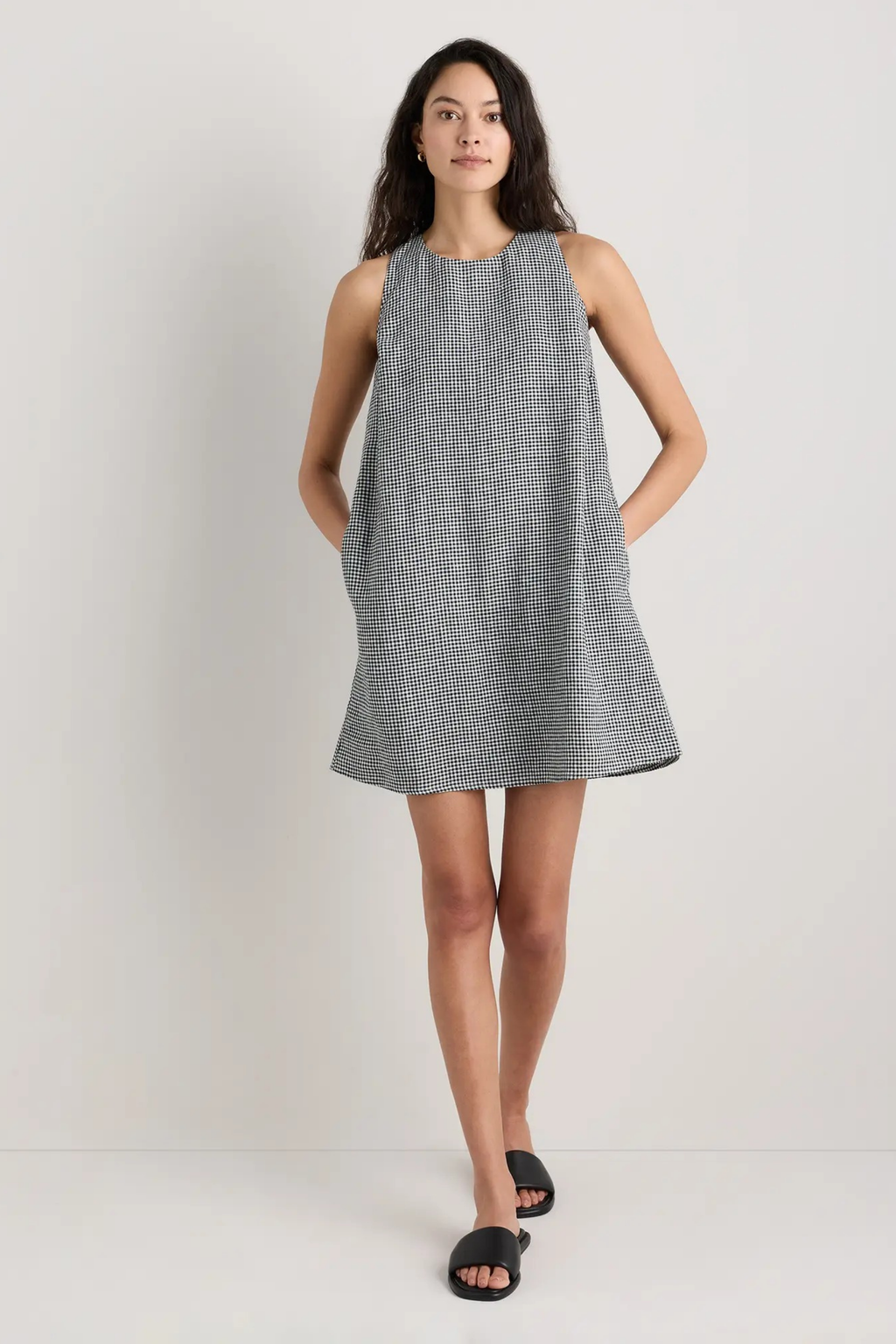 Linen Tank Mini Dress Gingham Casual Style