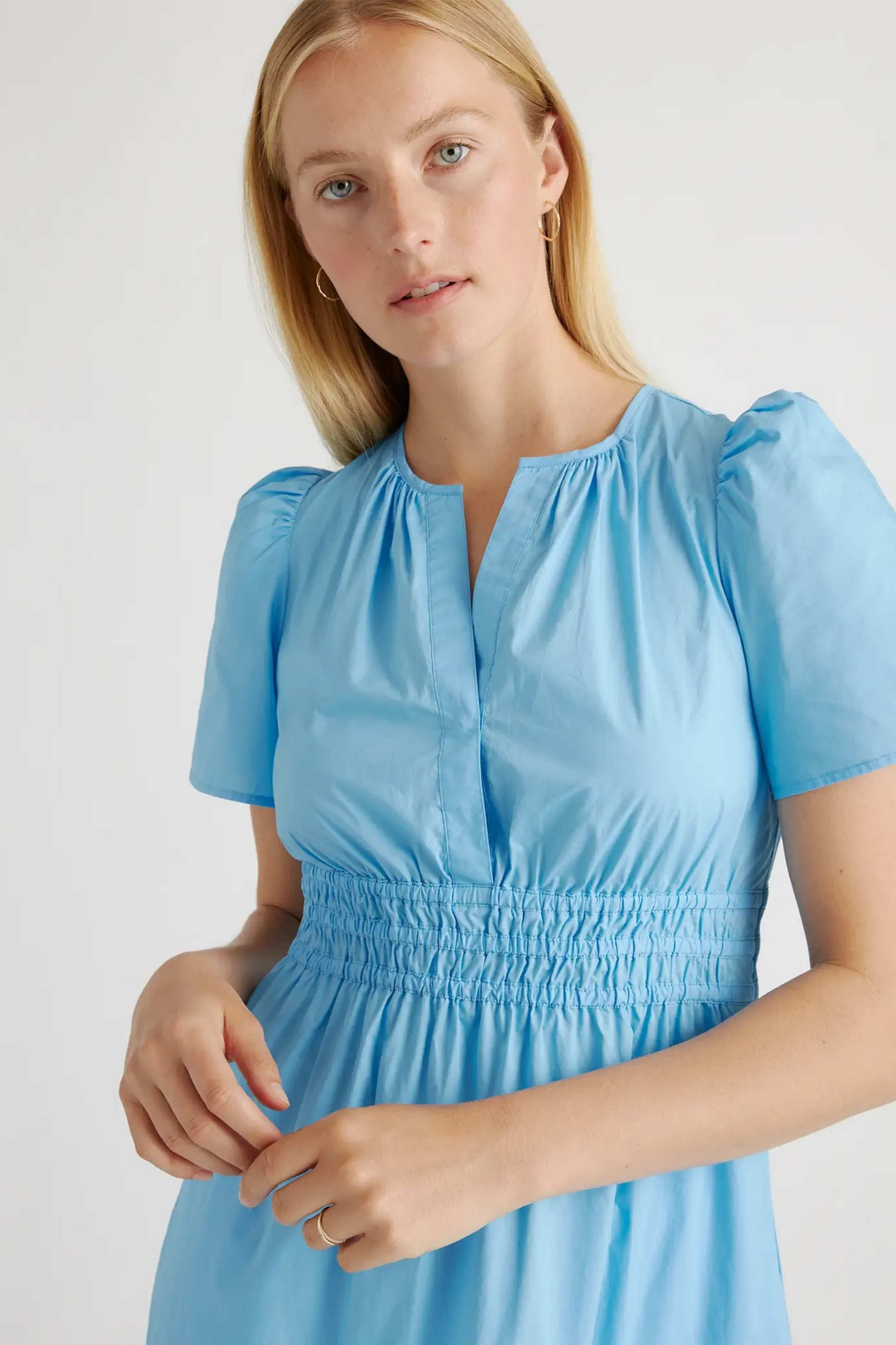 Poplin Maxi Dress Smocked Waist Tiered Style