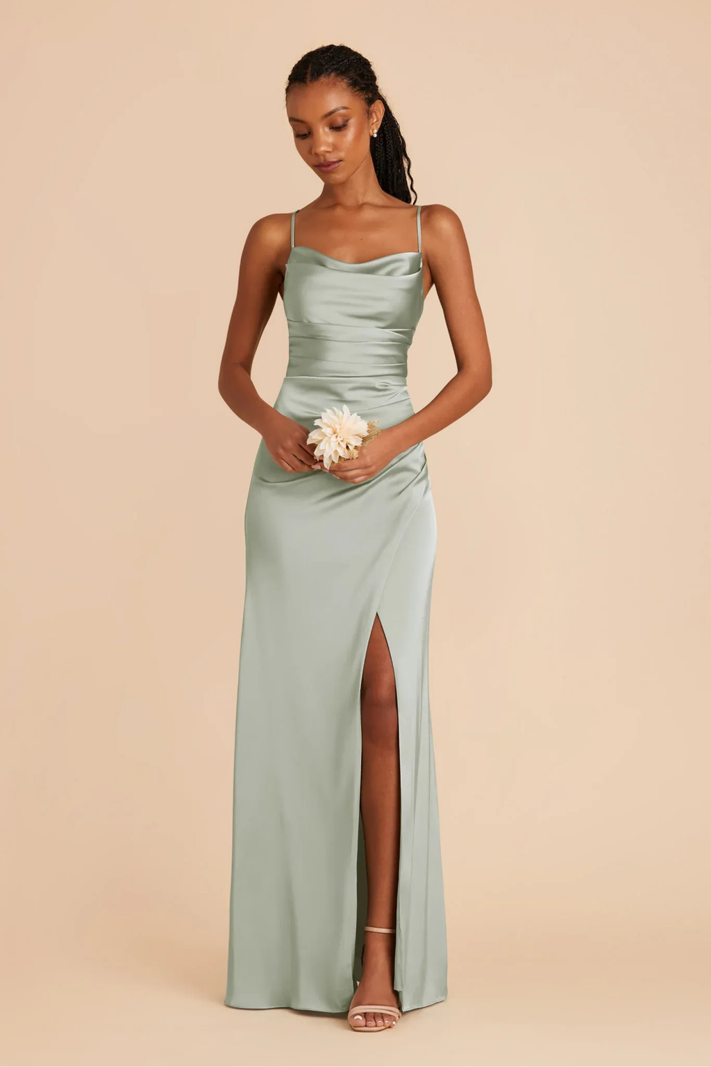 Sage Maxi Dress High Slit Elegant Style