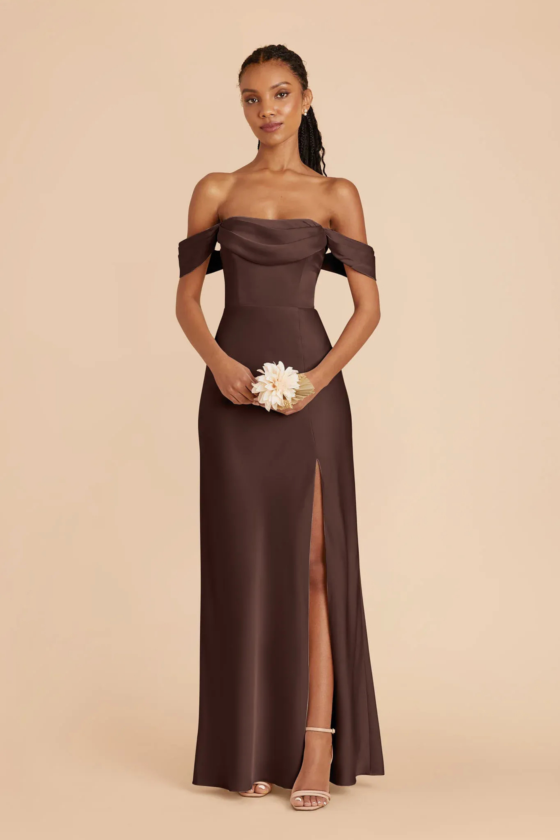 Brown Maxi Dress High Slit Elegant Style