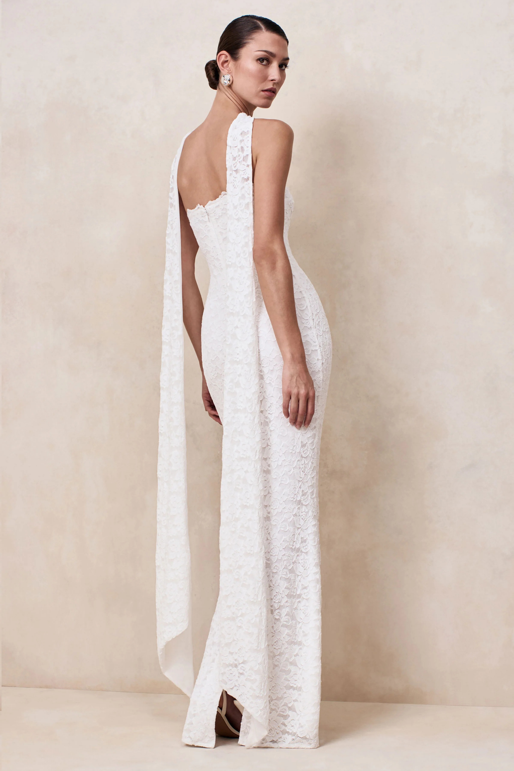 Bridesmaid Maxi Dress Lace Scarf Detail Style