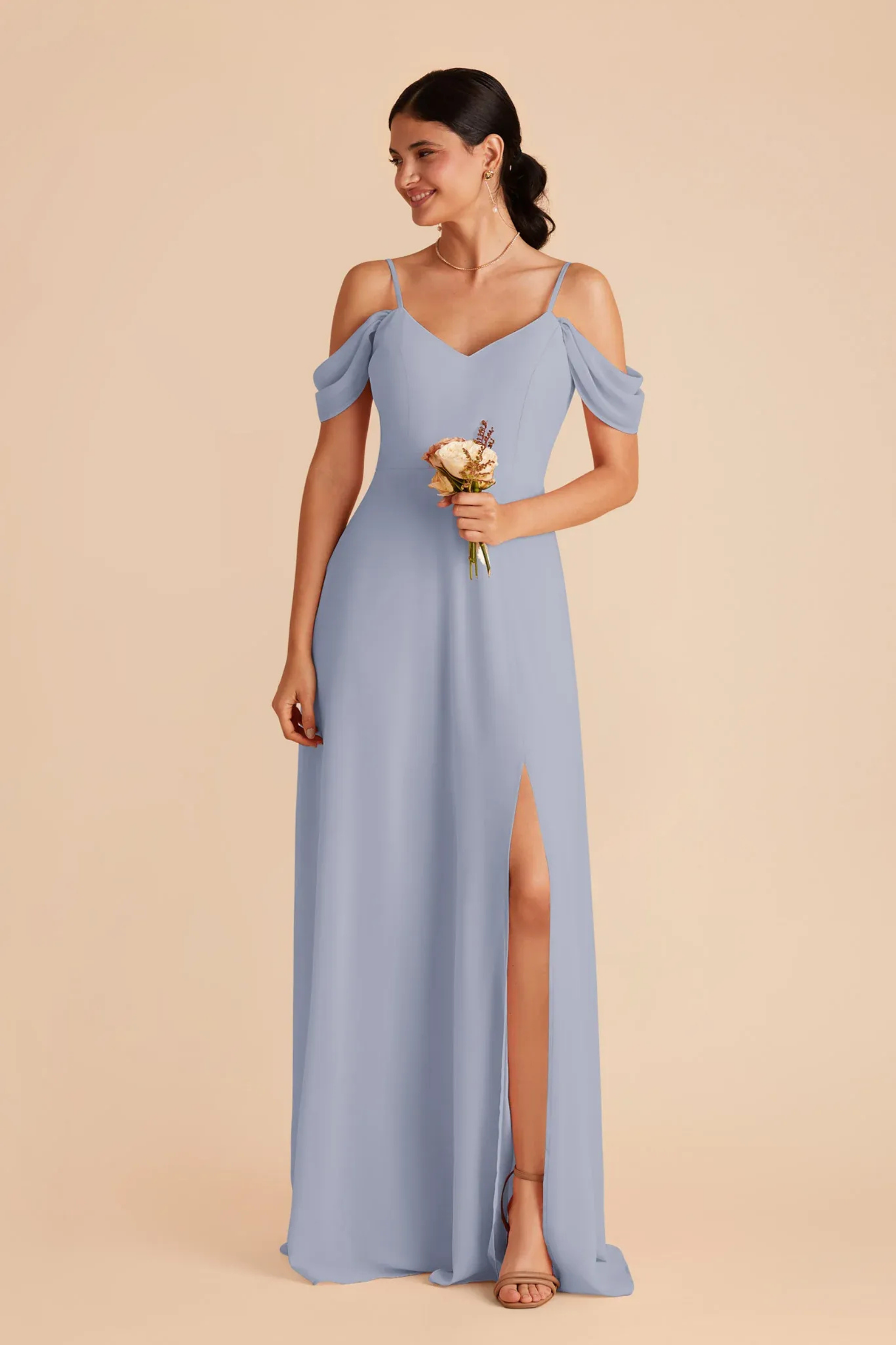Bridesmaid Maxi Dress Cold Shoulder Style