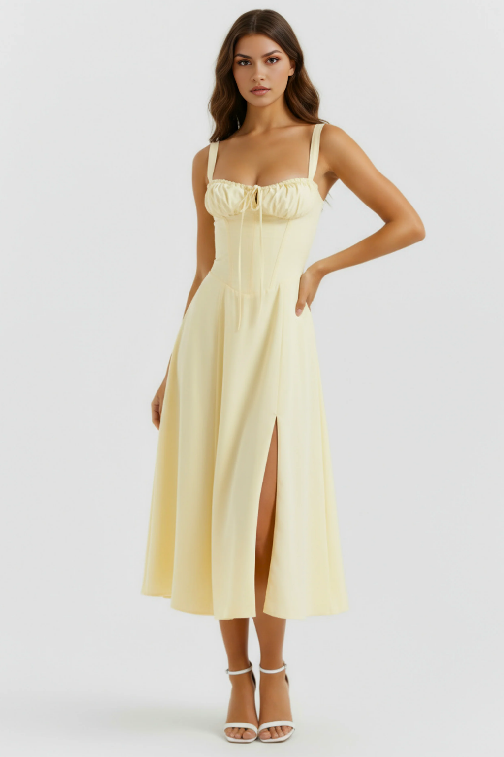 Corset Midi Dress with Side Slit Elegant Style