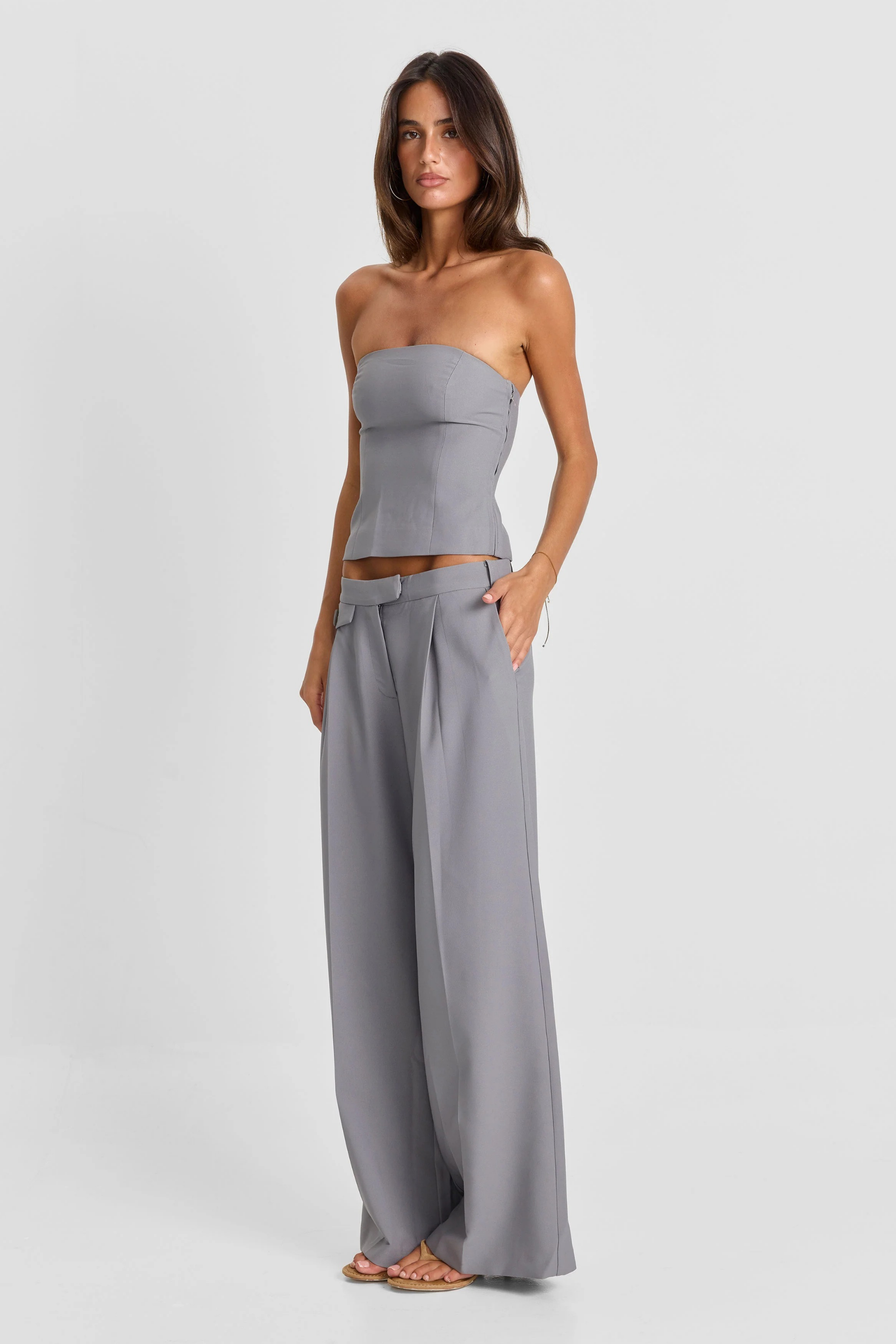 Strapless Top & Wide Leg Pants Set