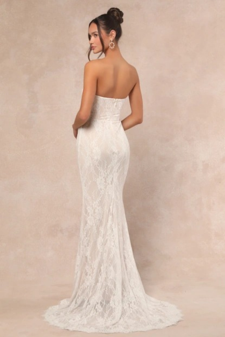 Strapless Lace Bridal Maxi Dress Sweetheart Neck Mermaid Wedding Style