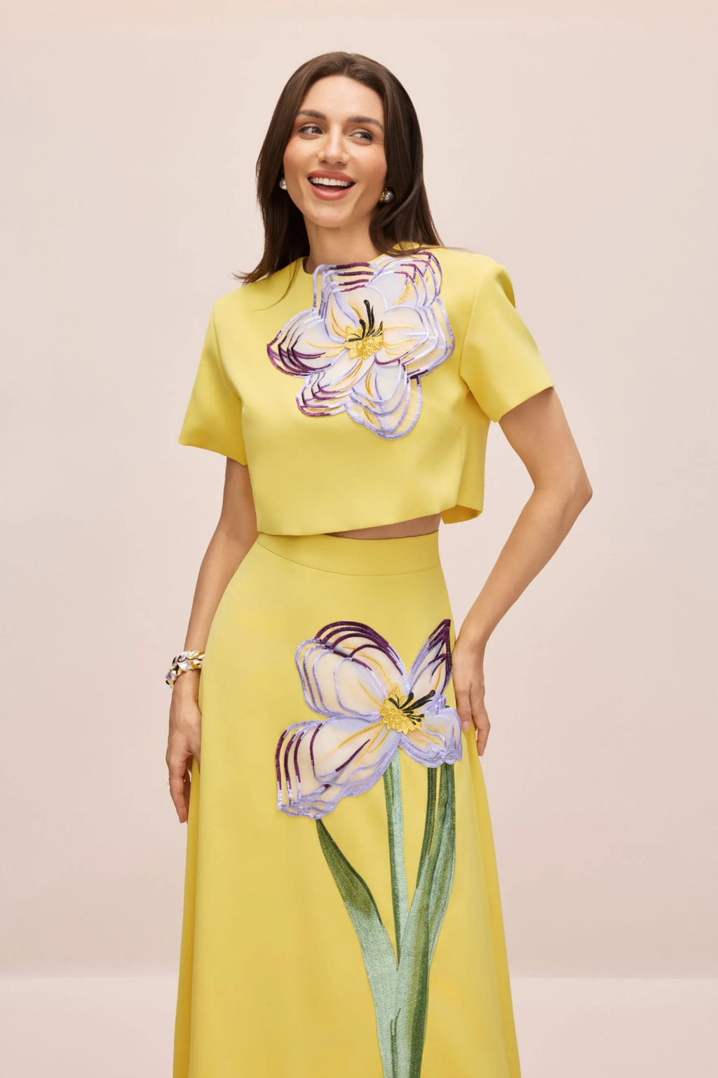 Floral Crop Top and Maxi Skirt Set Elegant Style