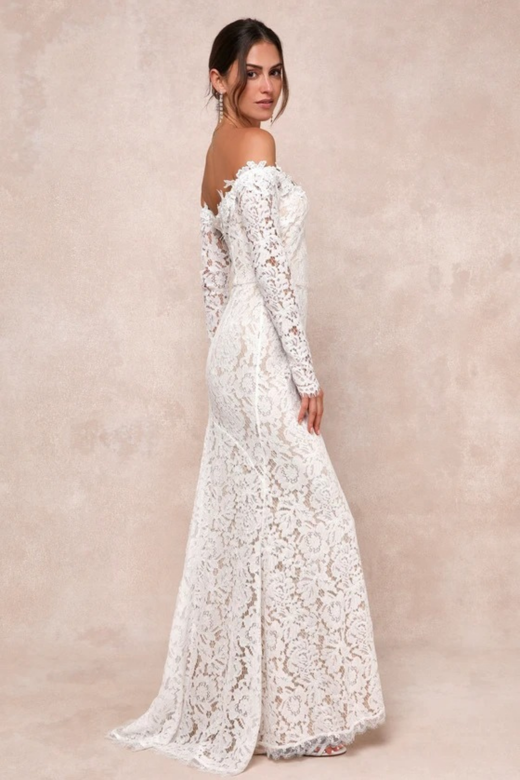 Lace Bridal Maxi Dress Off Shoulder Long Sleeve Elegant Wedding Style