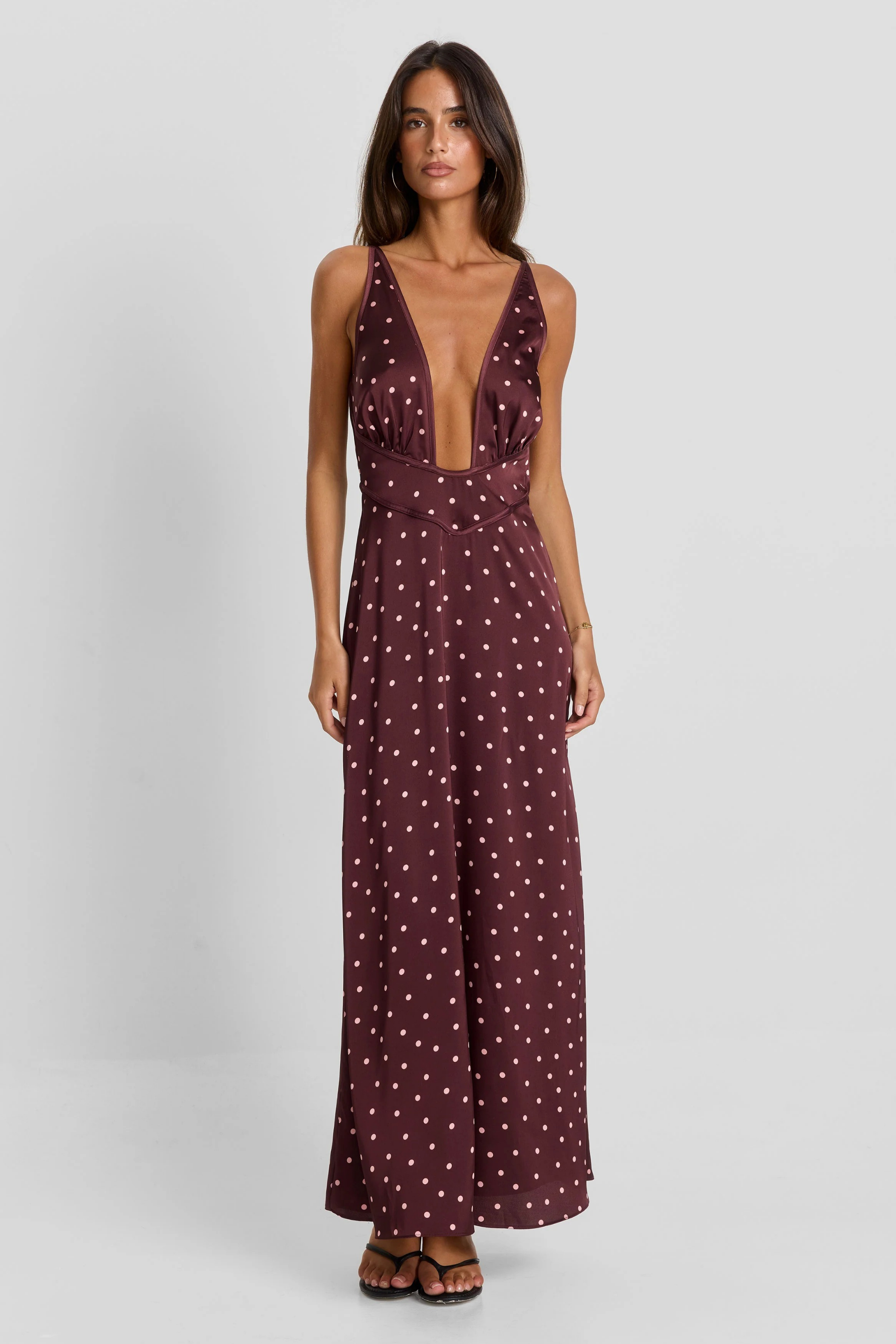 Deep V Neck Maxi Dress Flowy Silhouette Style