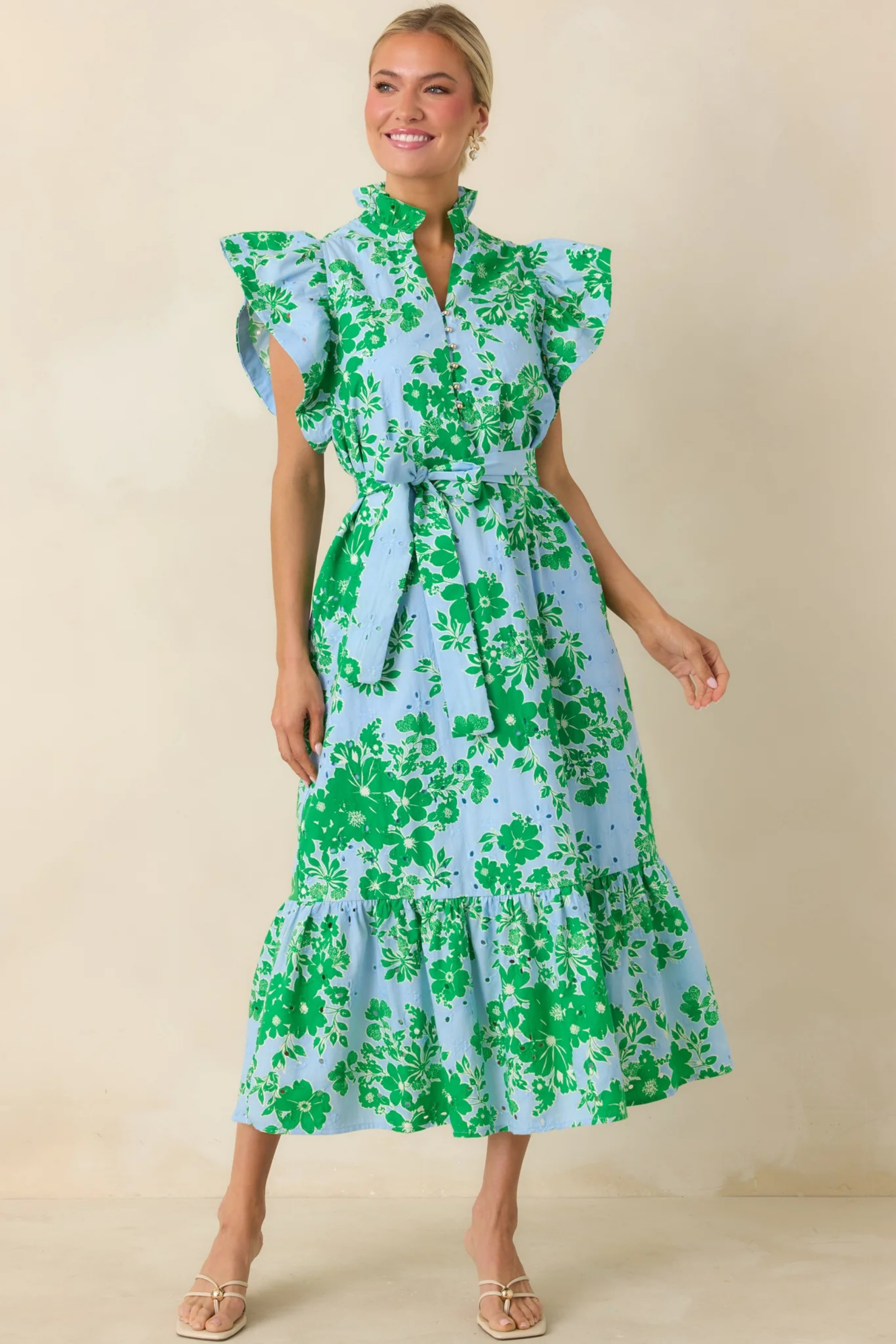 Sage Blossom Midi Dress