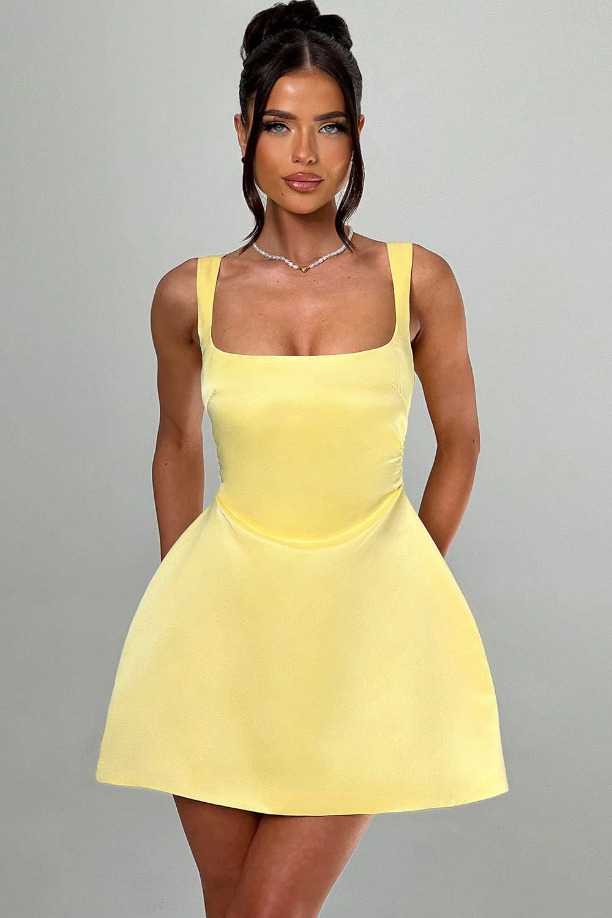 Mini Dress Square Neck A Line Chic Wedding Guest Style