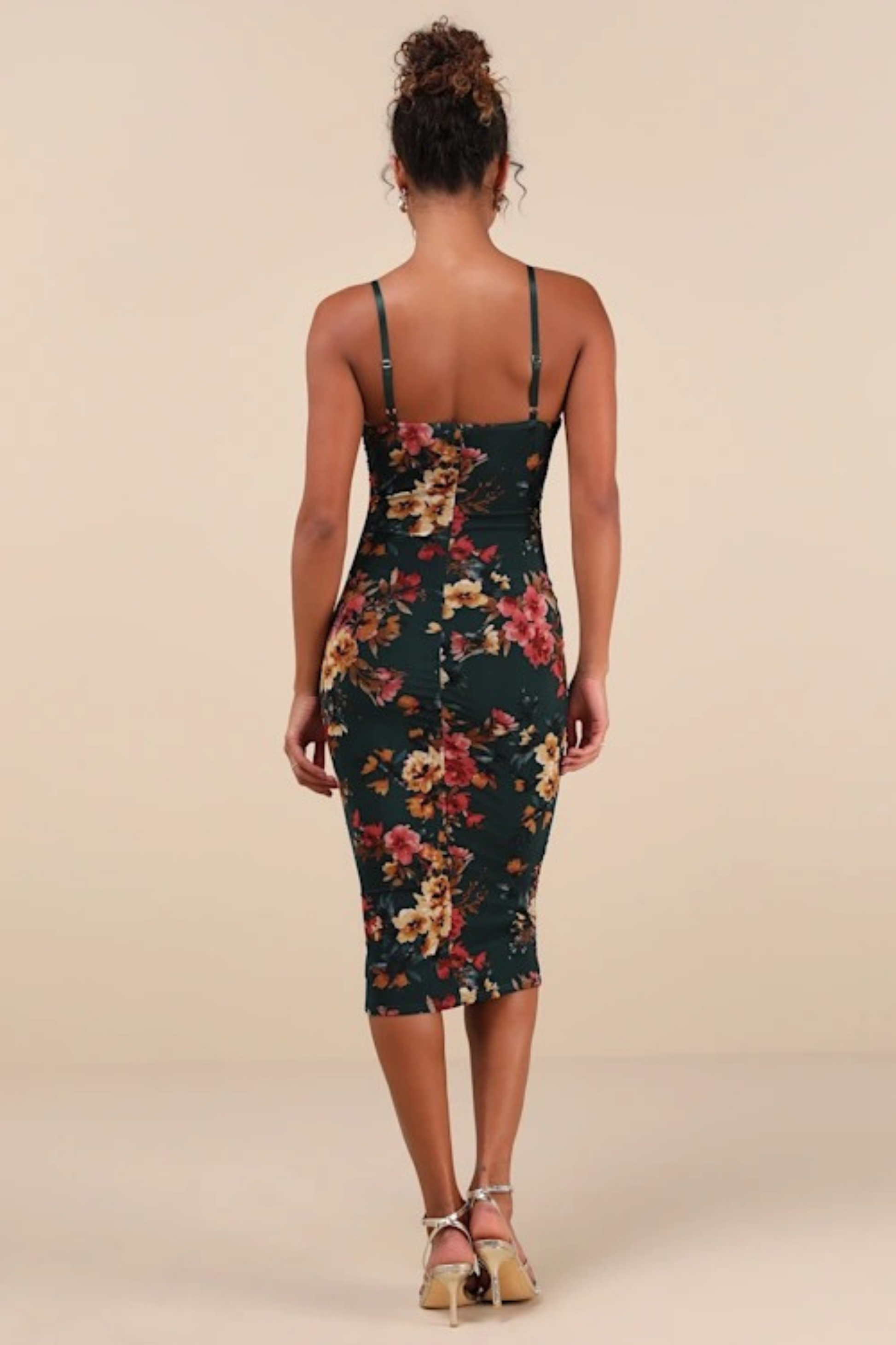 Bodycon Midi Cocktail Dress Floral Print Sleek Elegant Summer Style