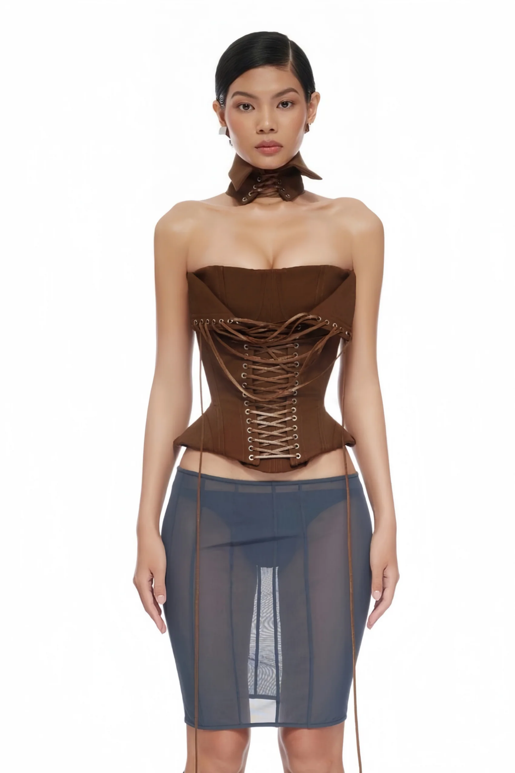 Mocha Lace-Up Corset Top