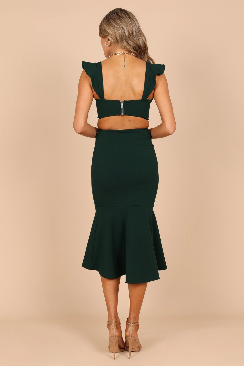 Midi Cocktail Dress Flutter Sleeve Cut Out Bodycon Elegant Style