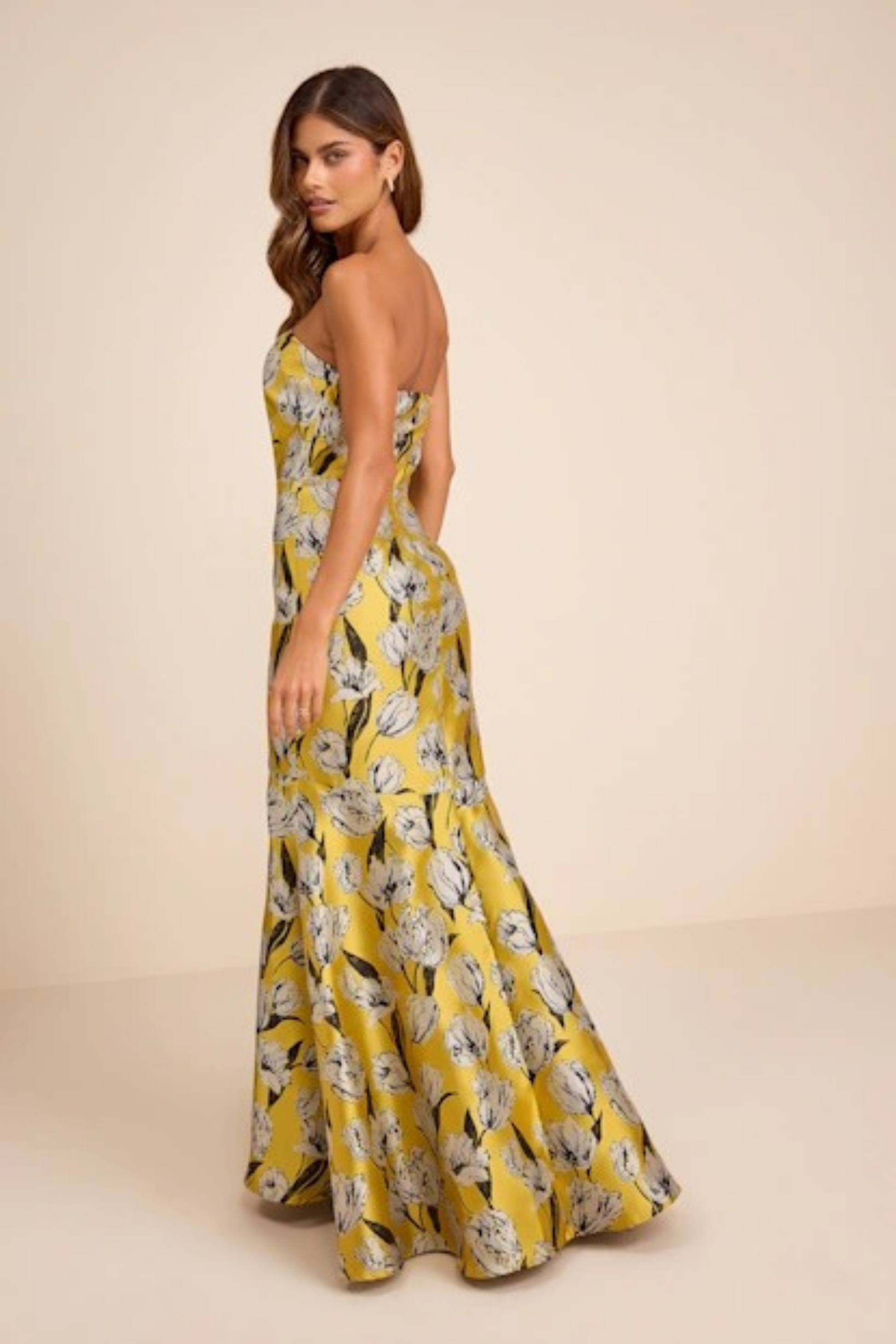 Strapless Floral Maxi Wedding Guest Dress Mermaid Fit Elegant Style