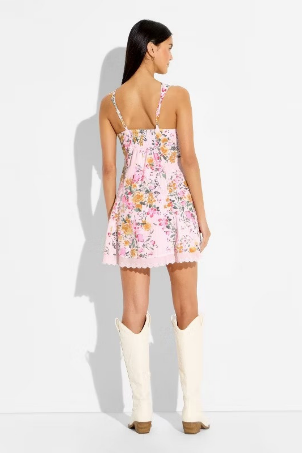 Empire Waist Mini Dress Lace Trim Style