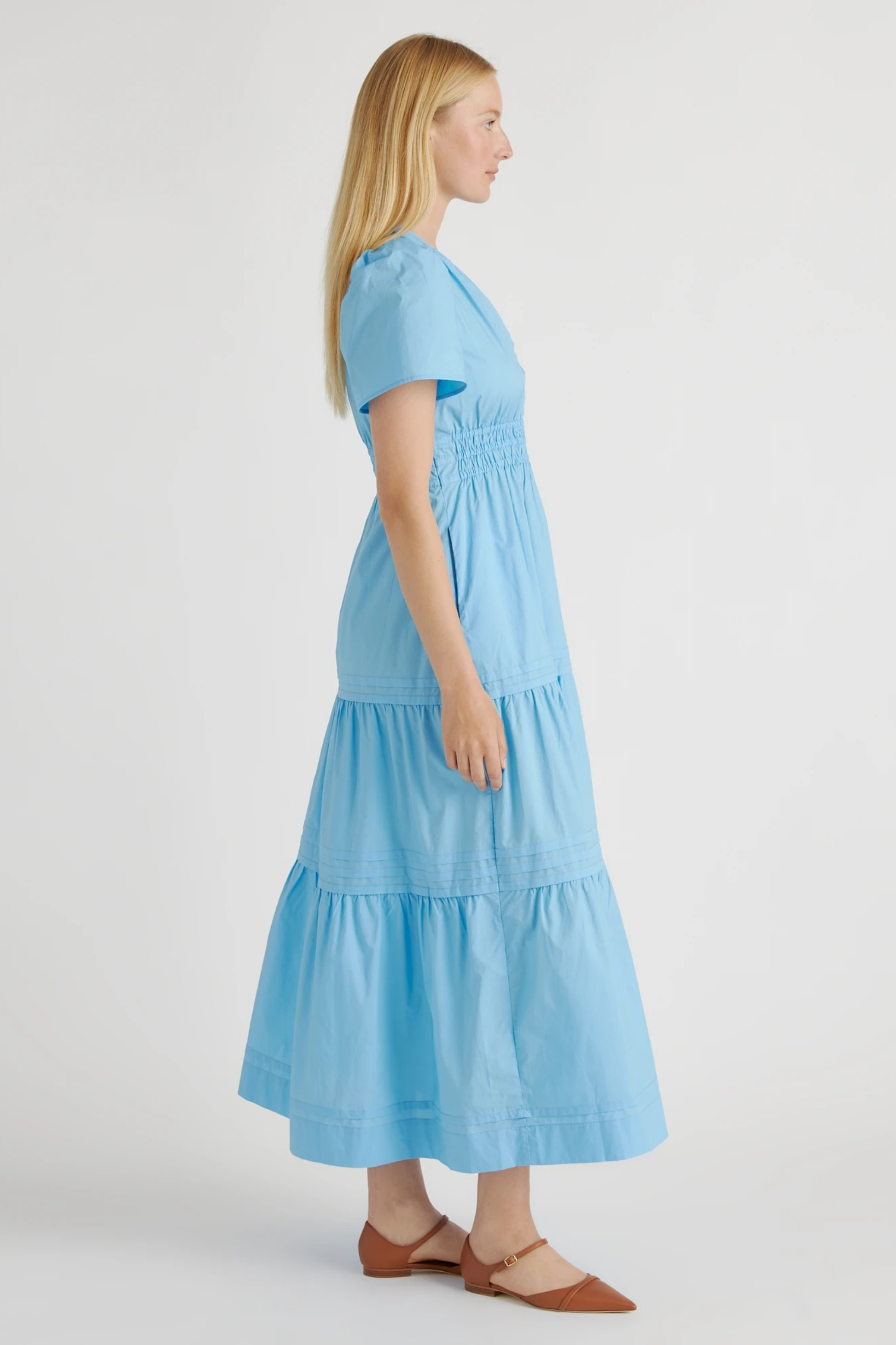 Poplin Maxi Dress Smocked Waist Tiered Style