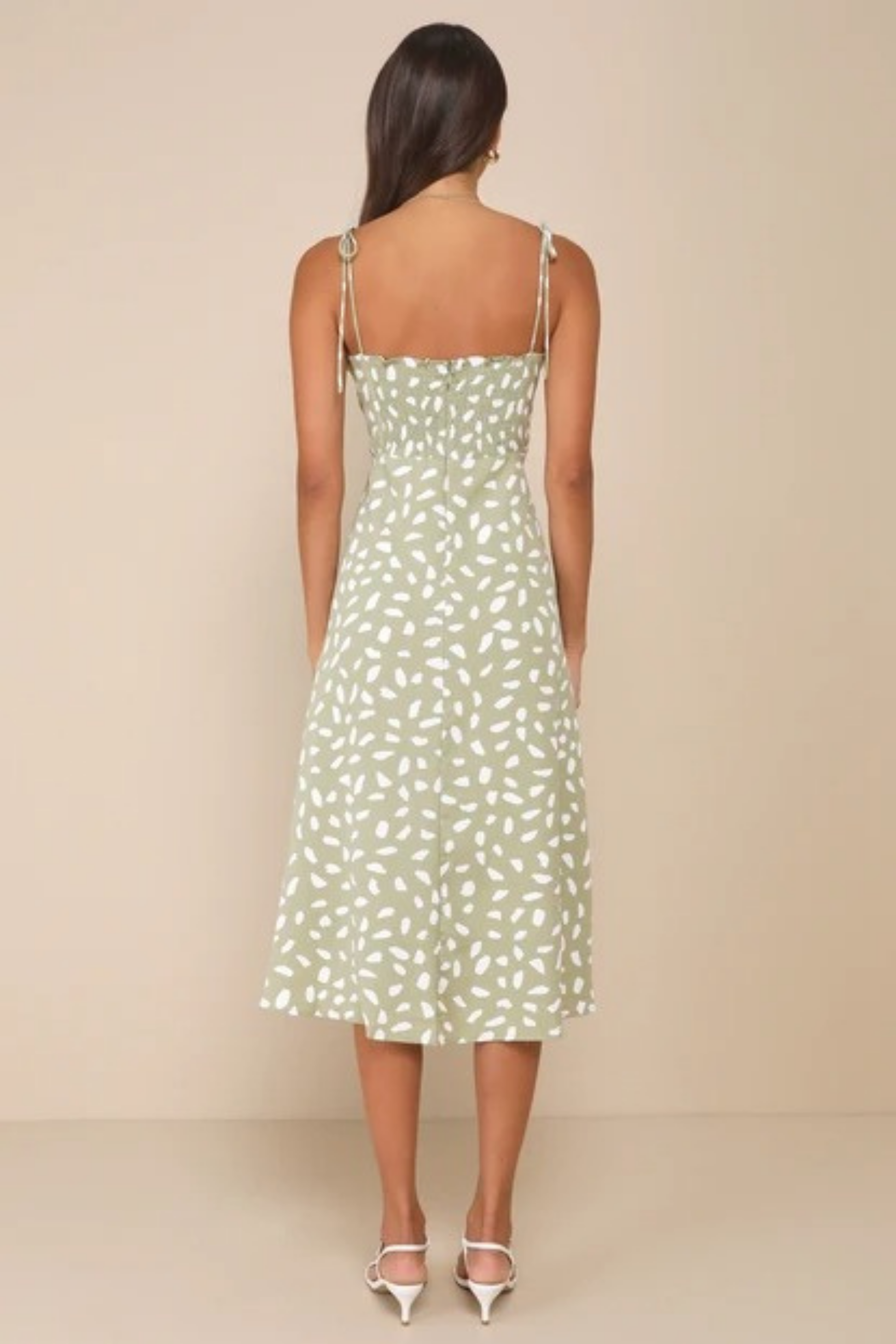 Printed Midi Dress Tie Strap Side Slit Summer Style