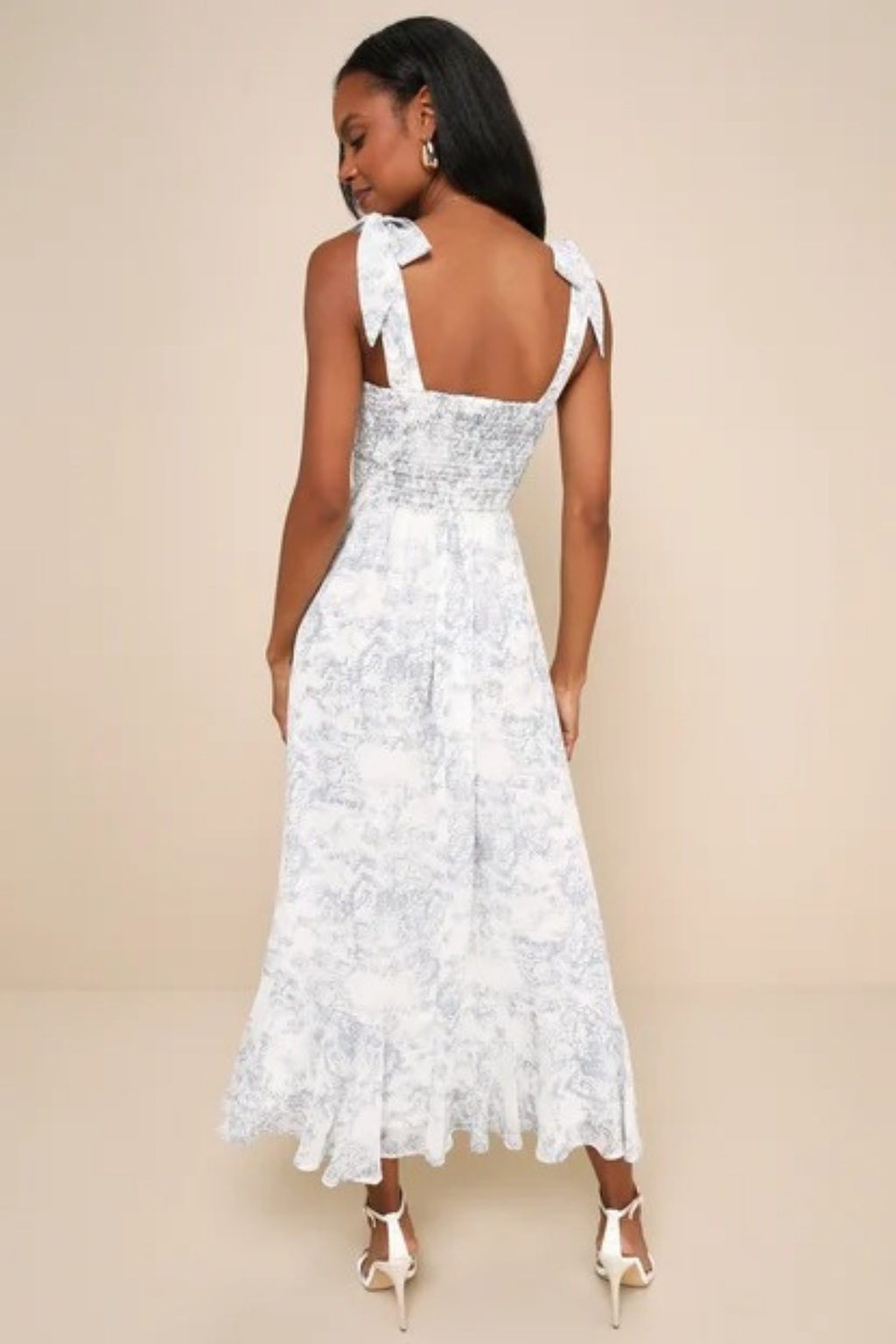 Floral Midi Dress Tie Strap Elegant Wedding Guest Style