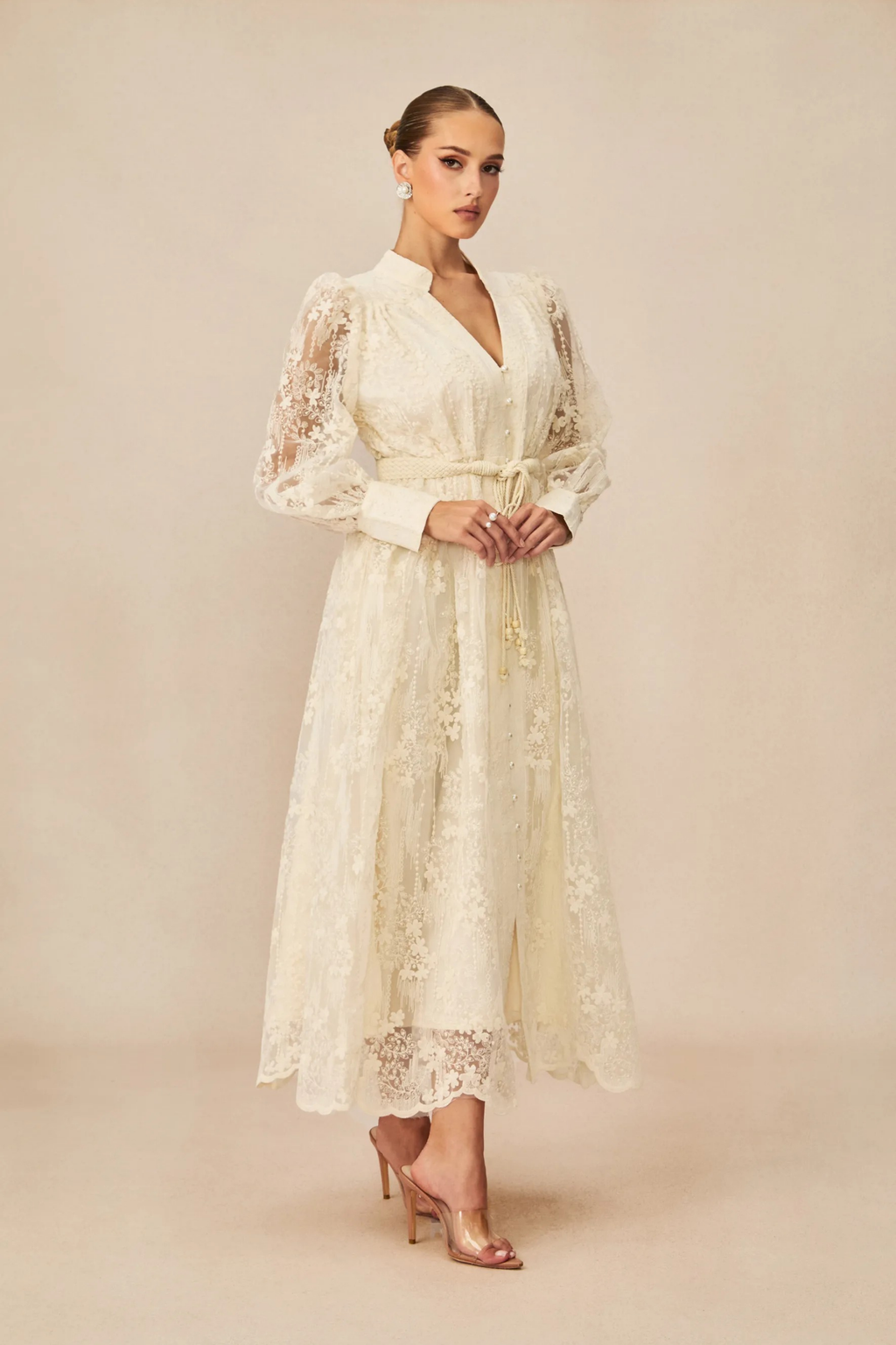 Floral Embroidered Midi Dress Romantic Style