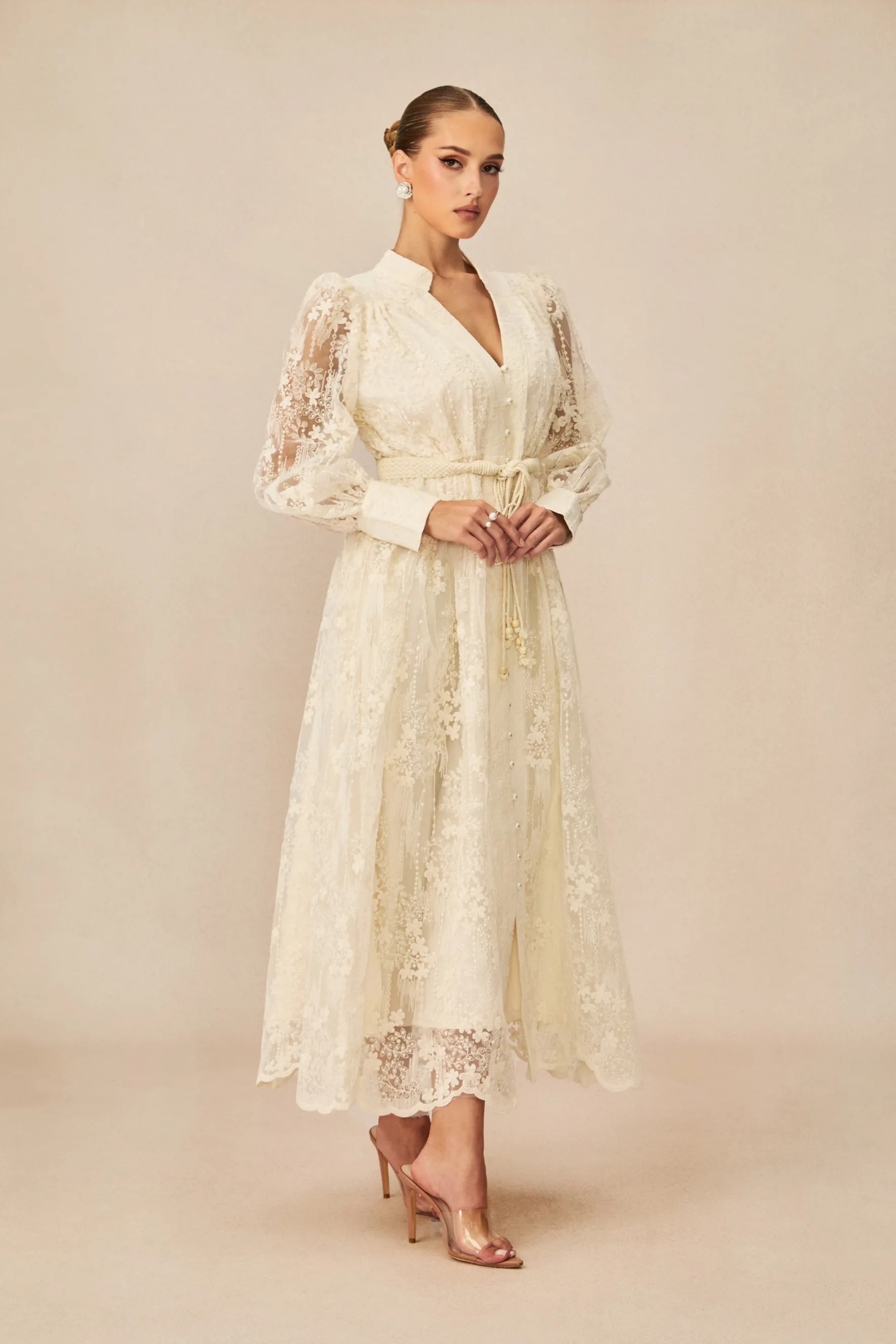 Floral Embroidered Midi Dress Romantic Style