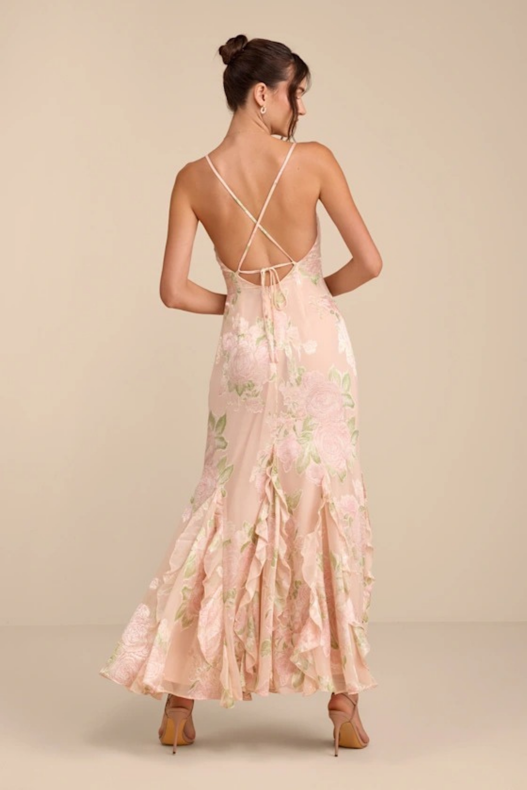 Floral Maxi Wedding Guest Dress Spaghetti Strap Elegant Flowing Style