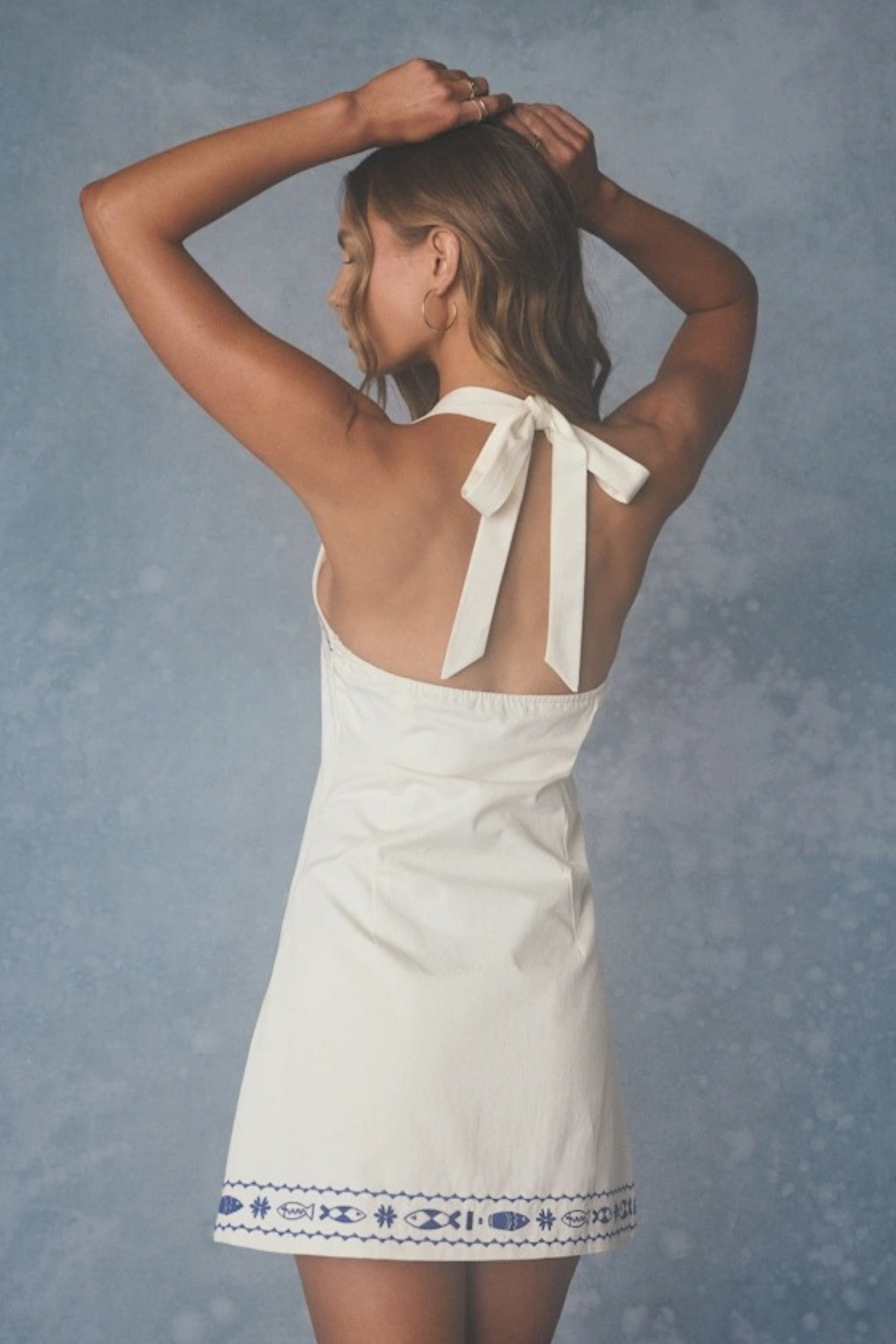 Halter Neck Mini Dress Embroidered Casual Summer Style