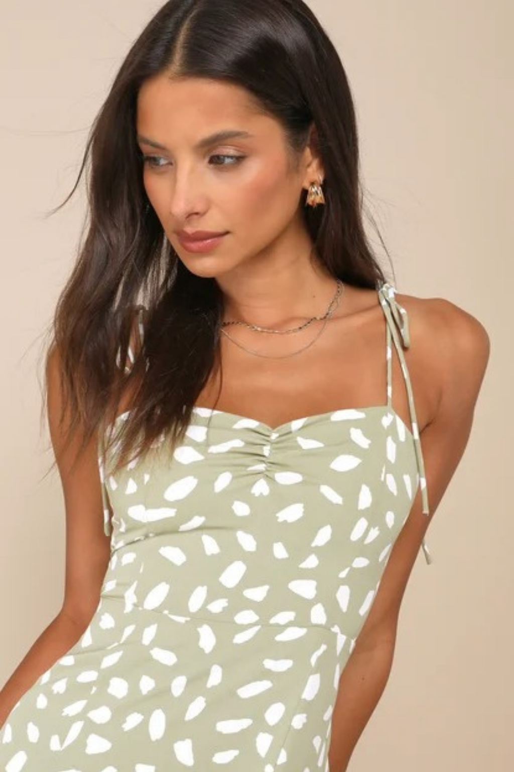 Printed Midi Dress Tie Strap Side Slit Summer Style